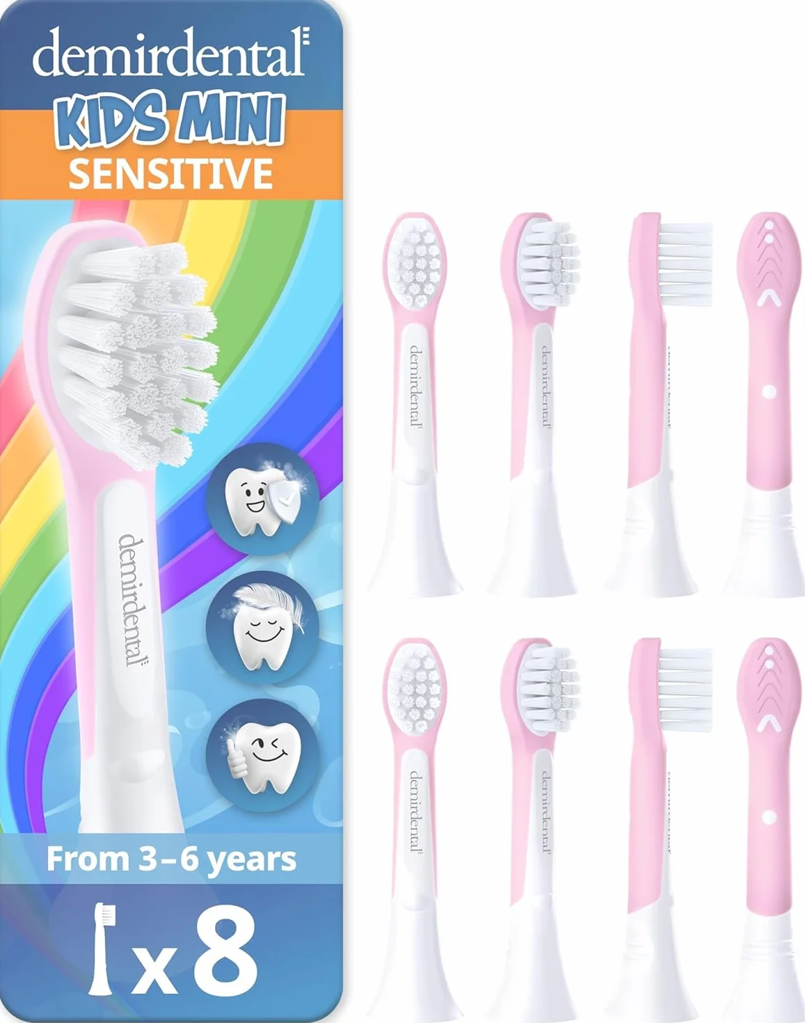 demirdental Mini testine per spazzolino da denti per bambini, compatibili con Philips Sonicare Kids - Testine di ricambio mini Sensitive - Testine per spazzolino mini dai 3 ai 6 anni - Rosa