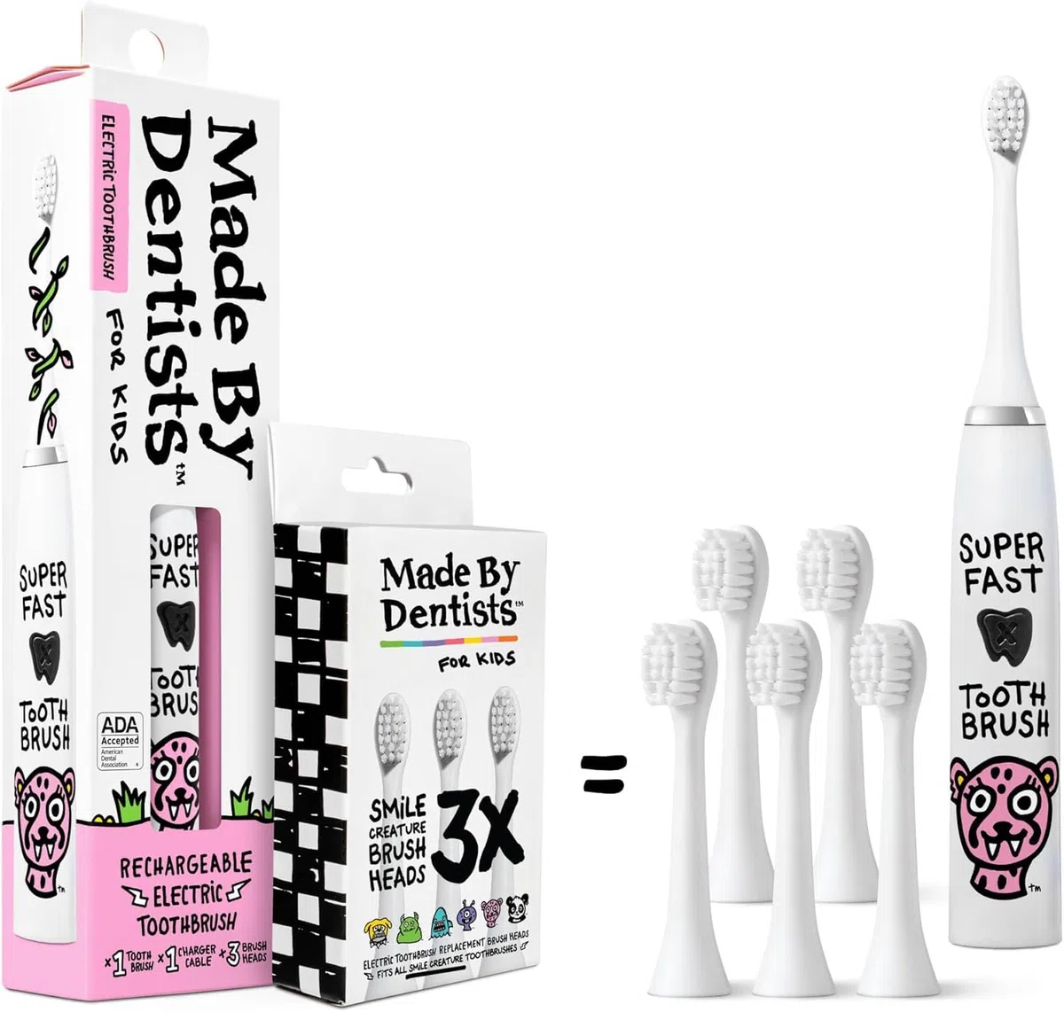 Made by Dentists Spazzolino elettrico per bambini – Spazzolino vibrante ricaricabile con timer, include 6 testine di ricambio, pulisce delicatamente i denti, per ragazze e ragazzi, bambini e bambini