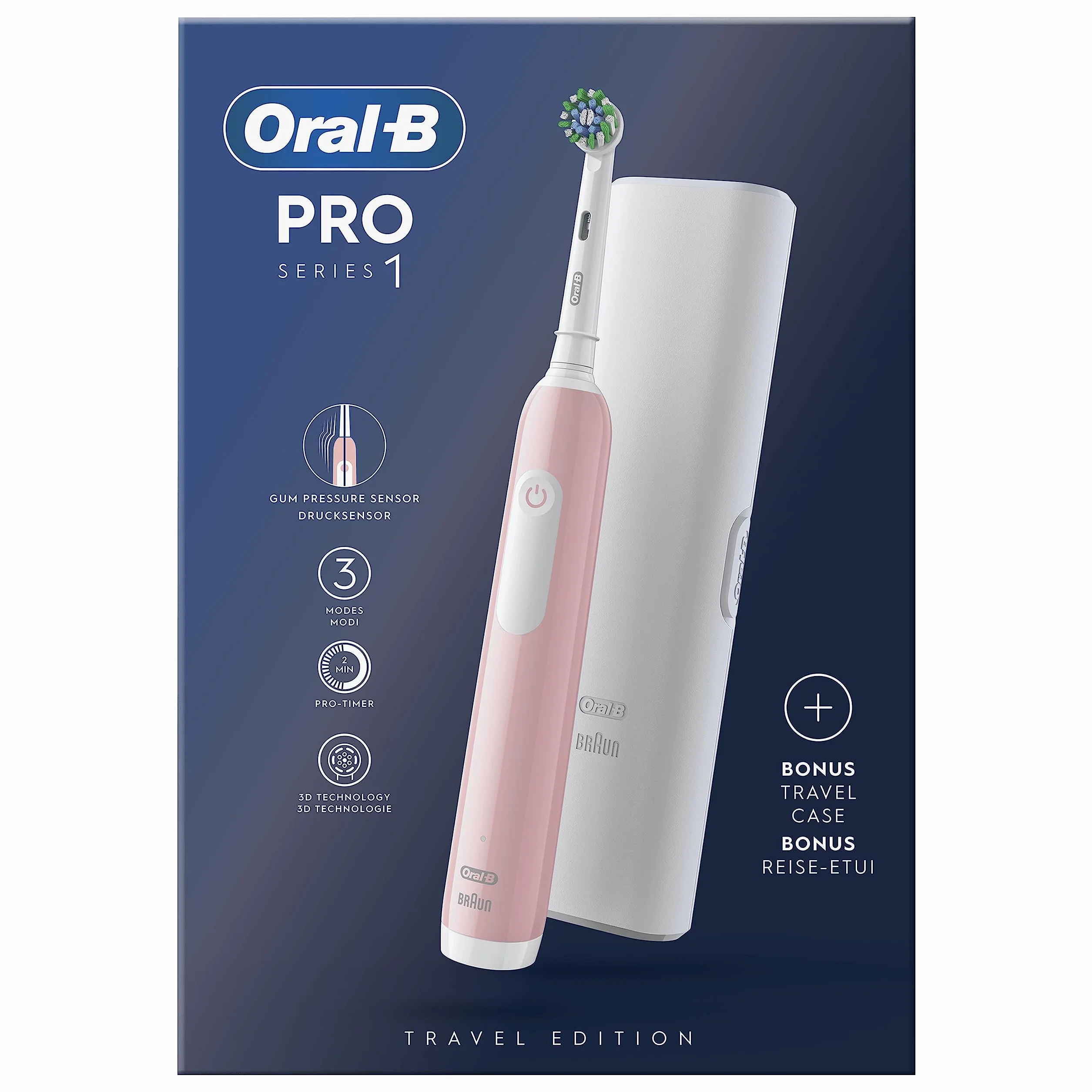 Oral-B Spazzolino Elettrico Ricaricabile Pro Series 1 Rosa con 1 Testina di Ricambio, 1 Custodia da Viaggio, 1 Spazzolino