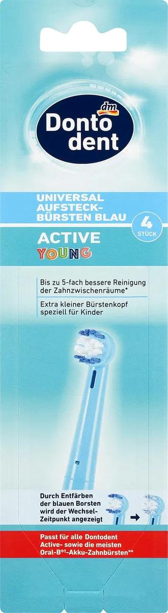 Dontodent Testine universali Active Young, 4 testine di ricambio blu