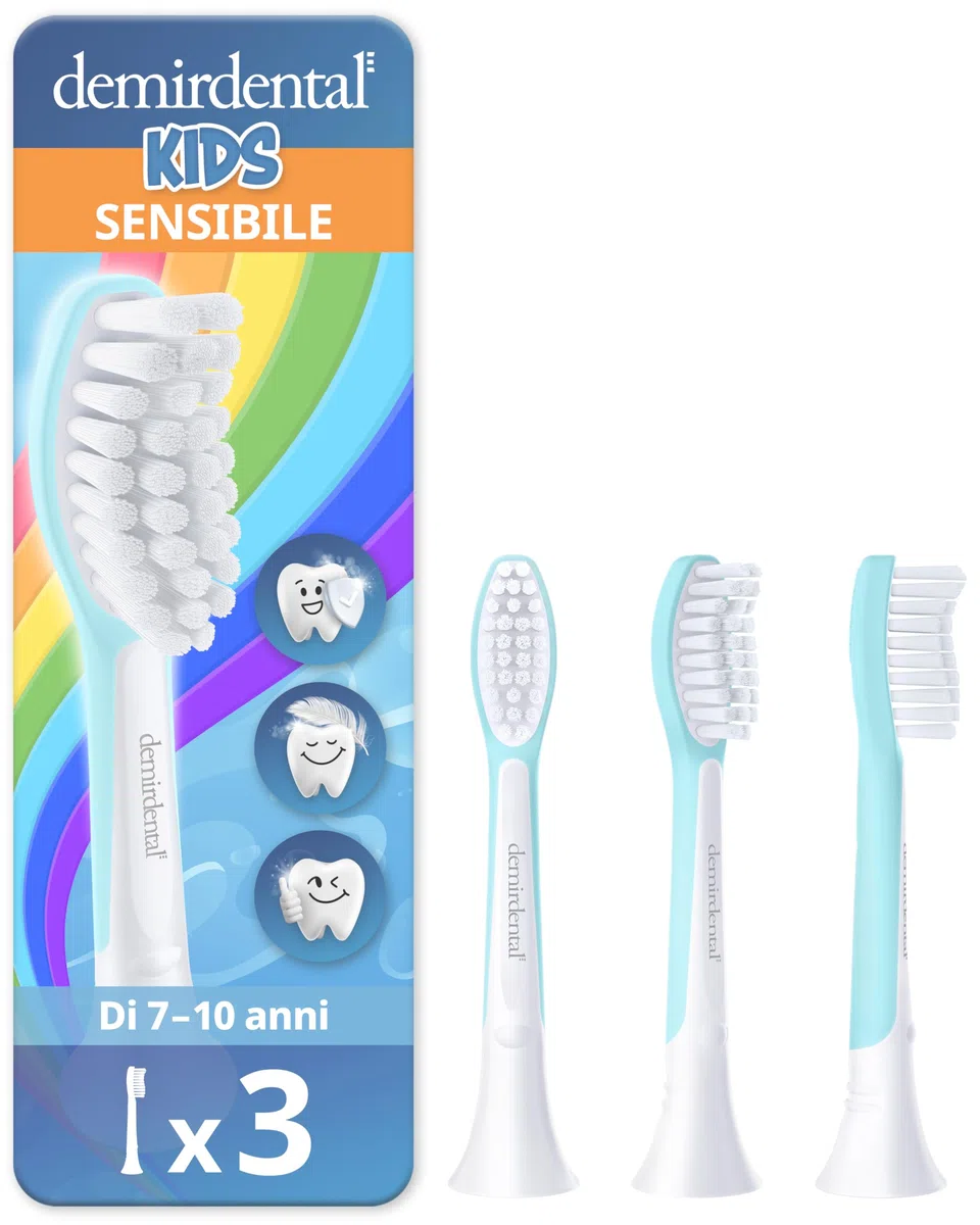 demirdental testine per Philips Sonicare Kids testina per bambini, per i primi denti permanenti, bambini da 7 a 10 anni, corrisponde a HX6043, Turchese, set da 3