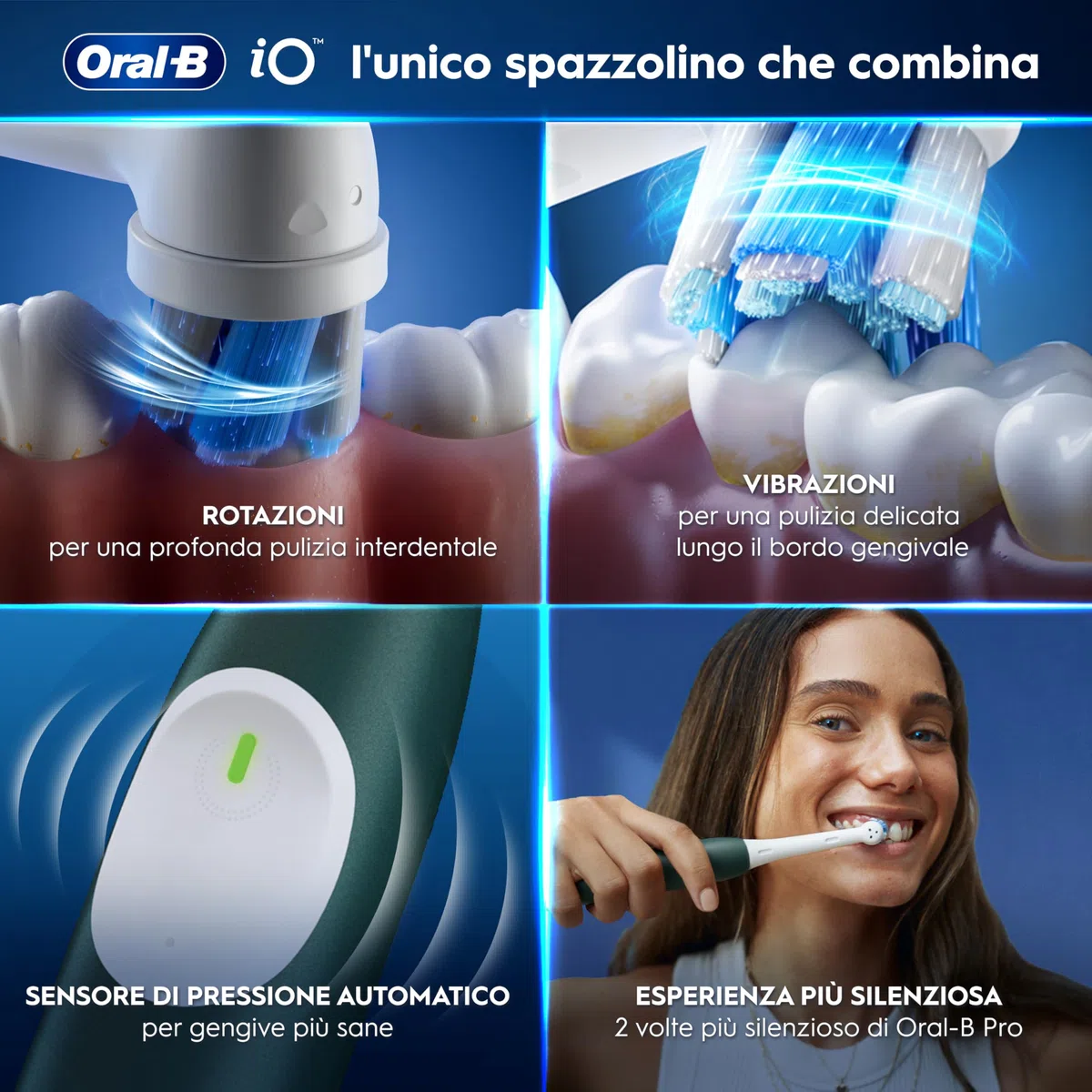 Oral-B Spazzolino Elettrico iO 2 Verde, 1 Testine Di Ricambio, Spazzolino Elettrico Ricaricabile, Pulizia Denti Efficace, Sensore Di Pressione, Delicato Sulle Gengive, Custodia Da Viaggio