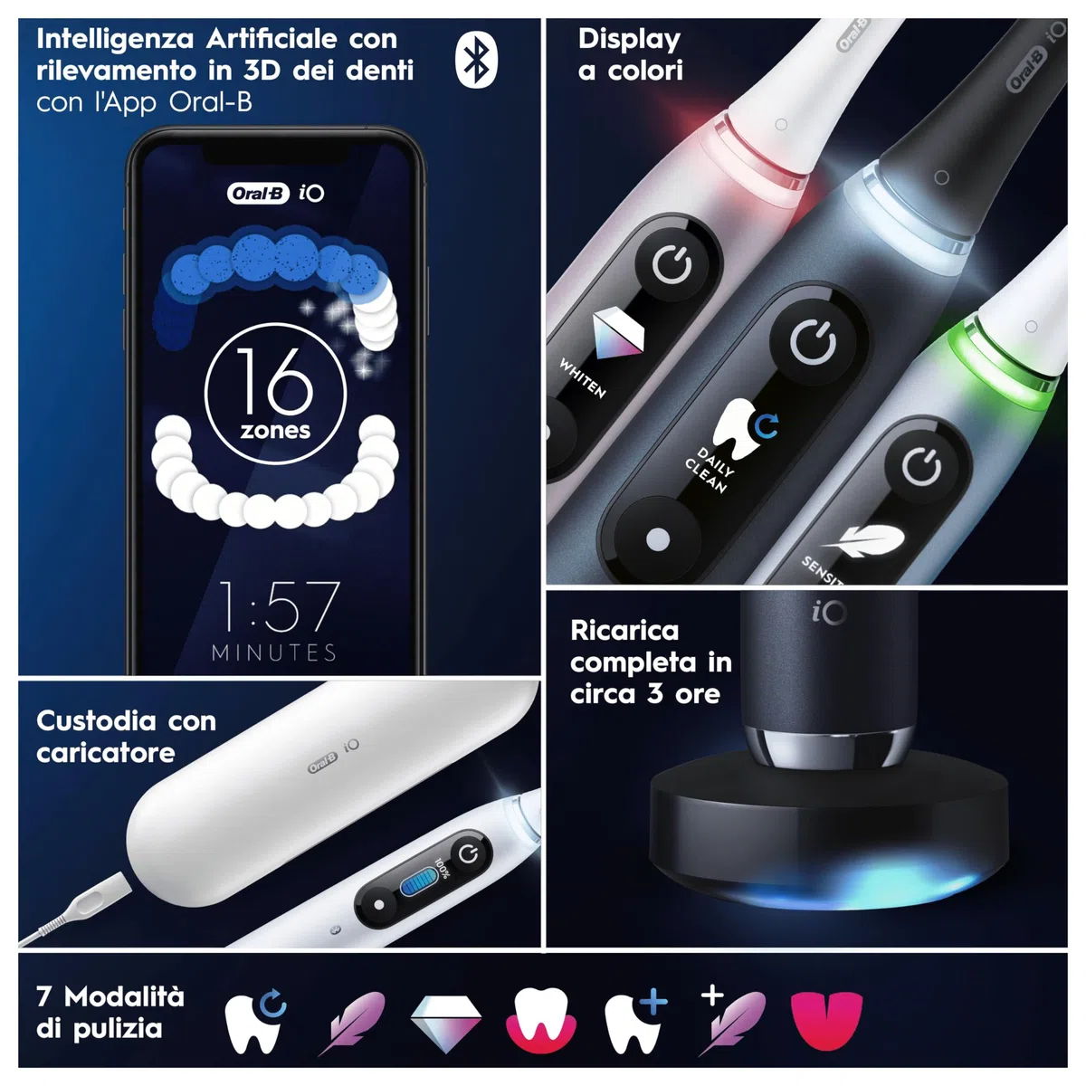 Oral-B Spazzolino Elettrico Ricaricabile iO 9 Bianco Ed. Speciale, 1 Testina di Ricambio, 1 Custodia Da Viaggio, 1 Astuccio Magnetico. 1 Spazzolino