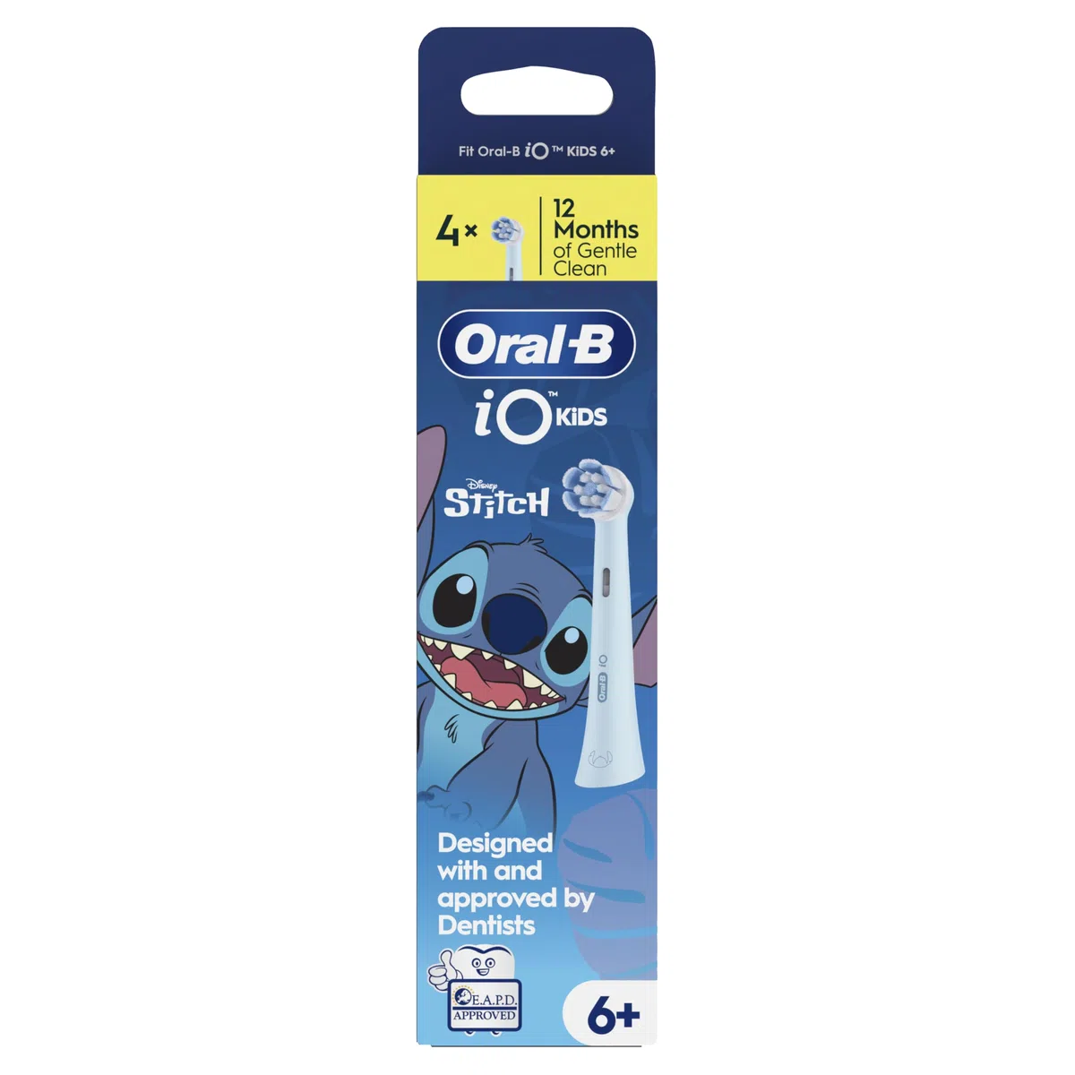Oral-B iO Kids - Testina per spazzolino elettrico Disney Stitch, per bambini dai 6 anni in su, delicata su denti e gengive traballanti, per denti puliti, confezione da 4