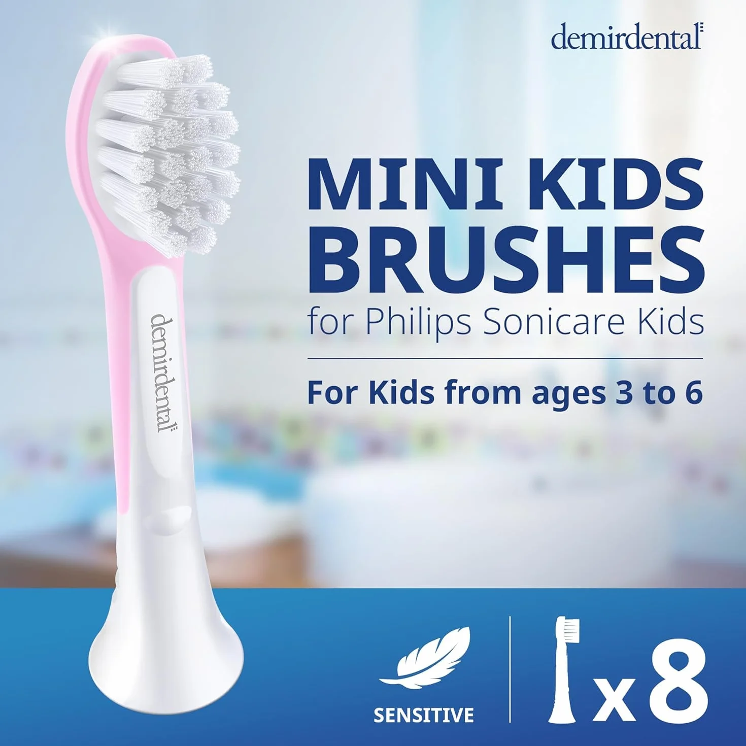 demirdental Mini testine per spazzolino da denti per bambini, compatibili con Philips Sonicare Kids - Testine di ricambio mini Sensitive - Testine per spazzolino mini dai 3 ai 6 anni - Rosa
