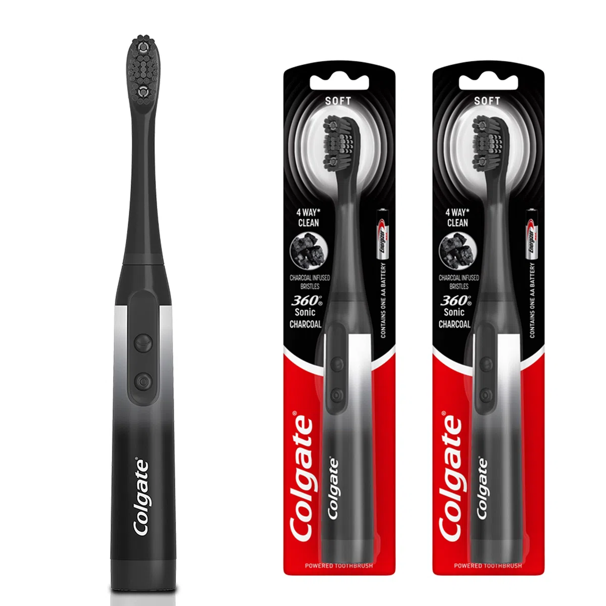 Colgate Spazzolino da denti a batteria Sonic 360 Carbone, confezione da 2