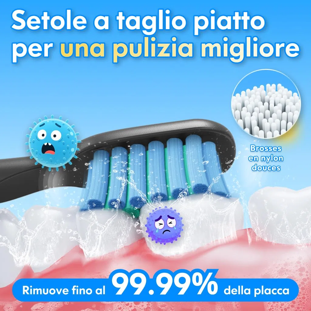 Spazzolino Elettrico Bambini 3-6-12-18 Anni Spazzolino Elettrico Bambina Bambino Bimbo Con Timer, Adesivi per Abitudini e 4 Testine Morbide (Astronauta Nero)