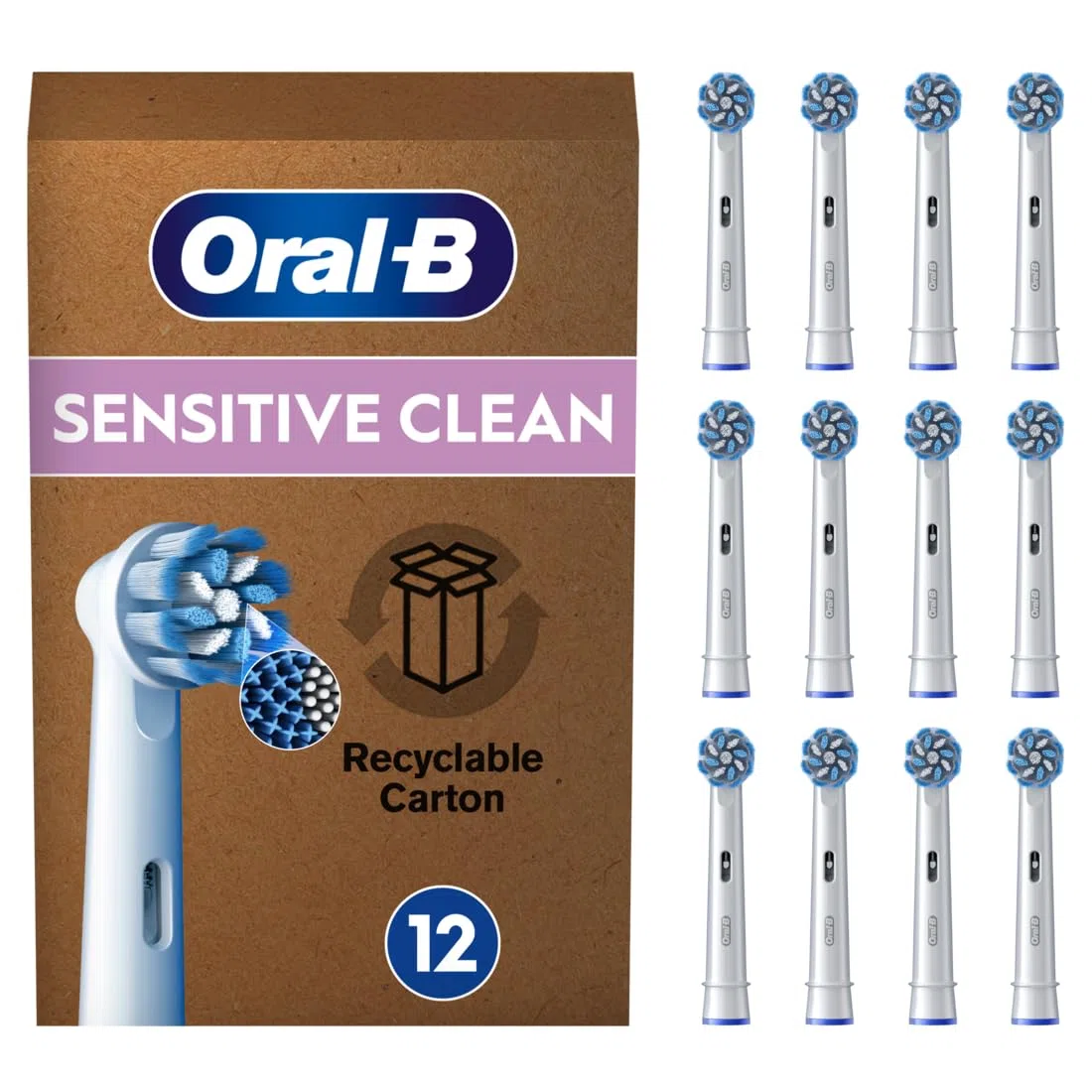 Oral-B Testine di Ricambio Sensitive Clean, Bianche, 12 Ricambi - 12 Testine di Ricambio per Spazzolino Elettrico, Rotonde Originali, Confezione Adatta alla Buca delle Lettere