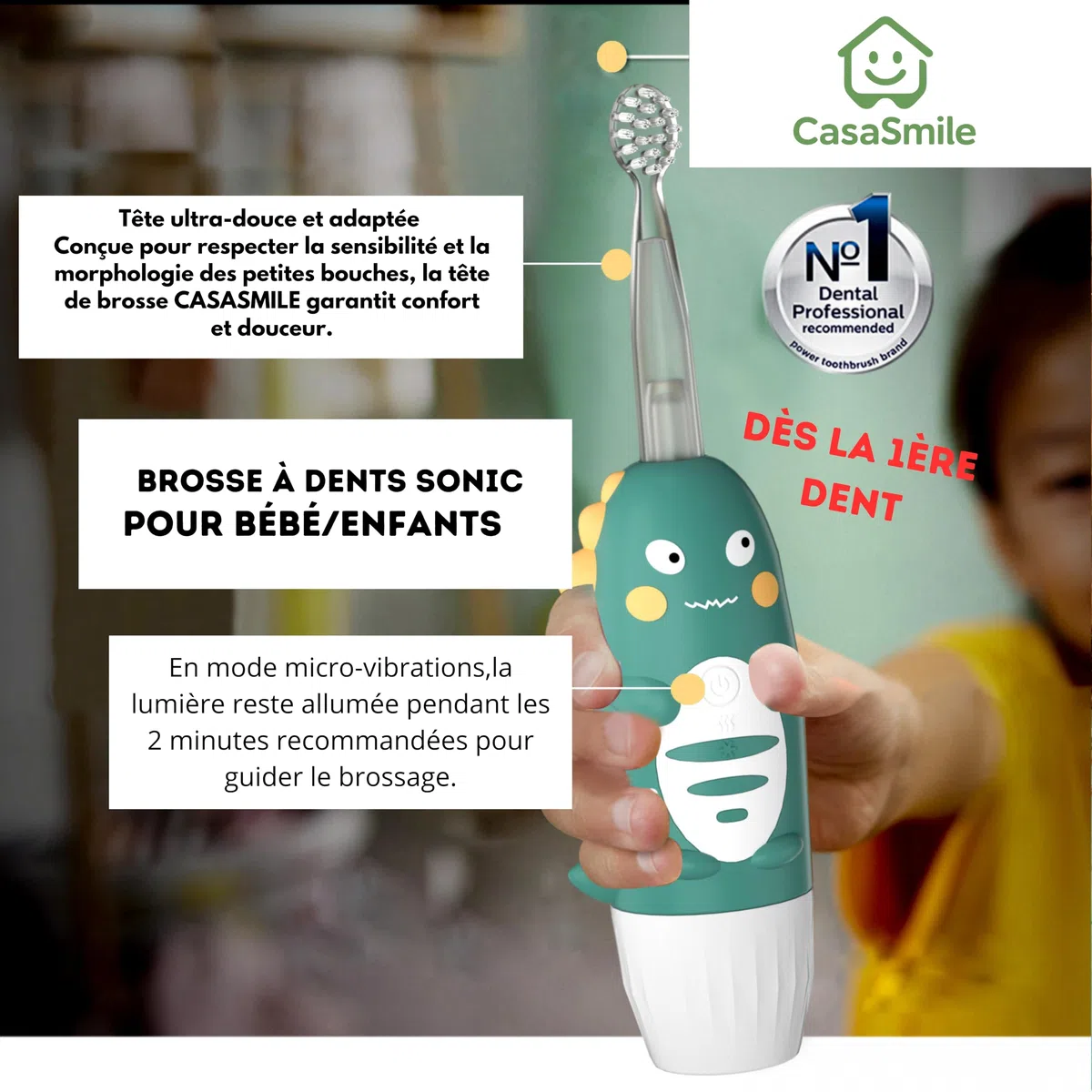 Spazzolino elettrico per bambini - Modello Dino | CasaSmile