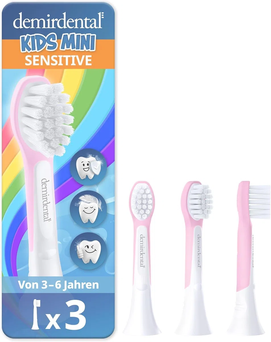 demirdental testine per Philips Sonicare Kids, Compact Mini per denti da latte, bambini da 3 a 6 anni, corrisponde a HX6033, Rosa, set da 3