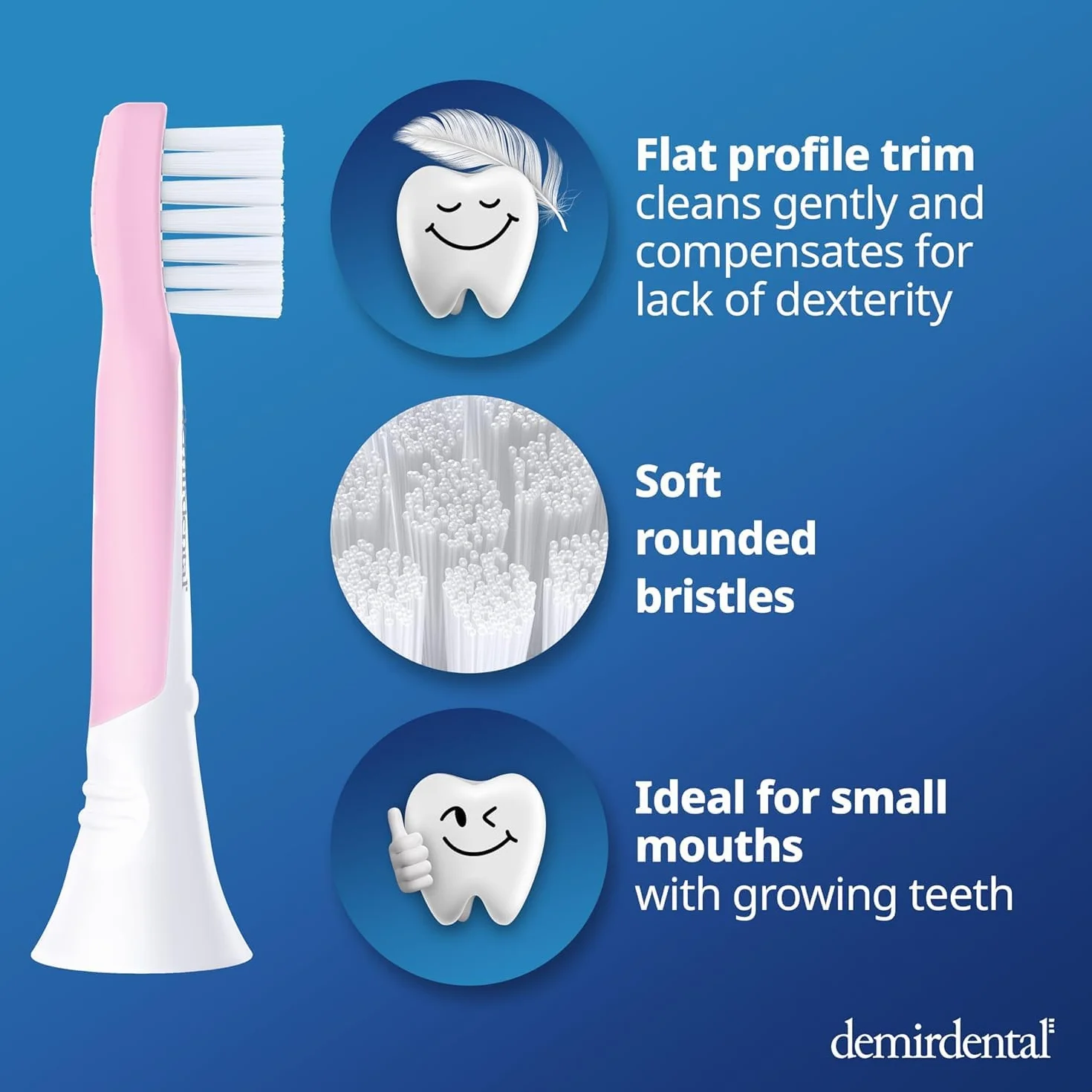 demirdental Mini testine per spazzolino da denti per bambini, compatibili con Philips Sonicare Kids - Testine di ricambio mini Sensitive - Testine per spazzolino mini dai 3 ai 6 anni - Rosa