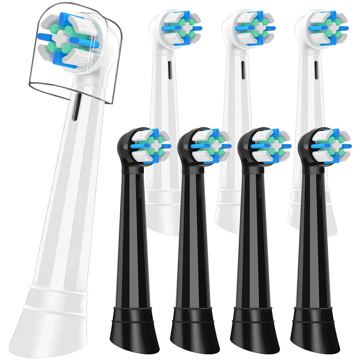 8 Testine di Ricambio Compatibili con Oral B IO 3N/3/4/5/6/7/8/9/10 Series Spazzolino elettrico IO, Testina Spazzolino Compatibile con Oral B IO Per la pulizia dei denti (Nero/Bianco)