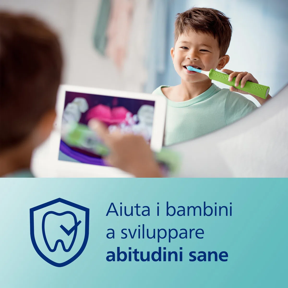 Philips Sonicare For Kids - Spazzolino elettrico sonico con app, studiato per bambini dai 3 anni in su, con SmarTimer e QuadPacer per una pulizia profonda, verde, modello HX6352/11