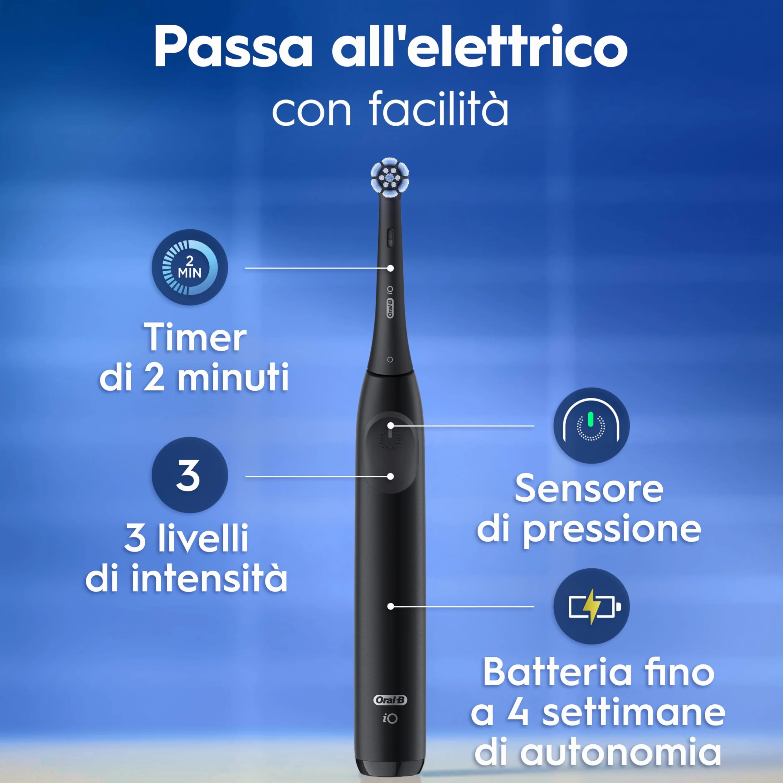 Oral-B iO 2 Spazzolino Elettrico Nero, 1 Testina Di Ricambio per Spazzolino Elettrico, Caricatore, Custodia Da Viaggio + 1 Dentifricio Oral B Advanced Rigenera Smalto, Pulizia Denti Efficace