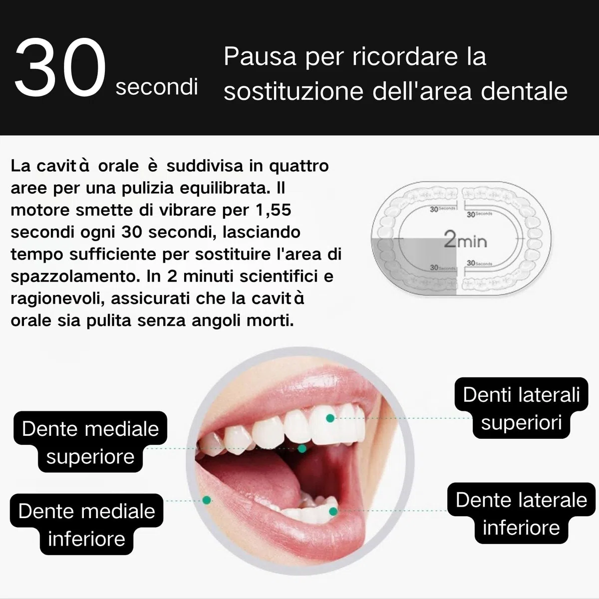 Spazzolino Elettrico Sonico per Adulti, 4 Testine 6 Modalità, Spazzolino Sonico Denti per Adulti, Spazzolini Elettrici, Spazzolino Electrico Ricarica Rapida Portatile, IPX7 Impermeabile, Nero