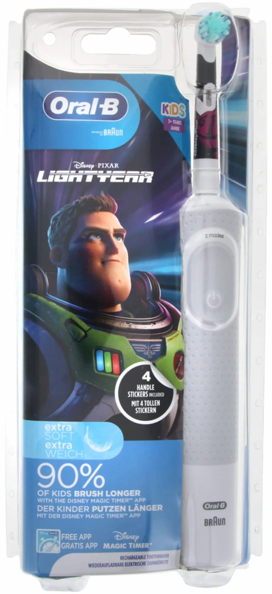 Oral-B Kids Spazzolino elettrico, 1 manico Disney Buzz L'Illumin, 1 spazzolino, 3 anni in su