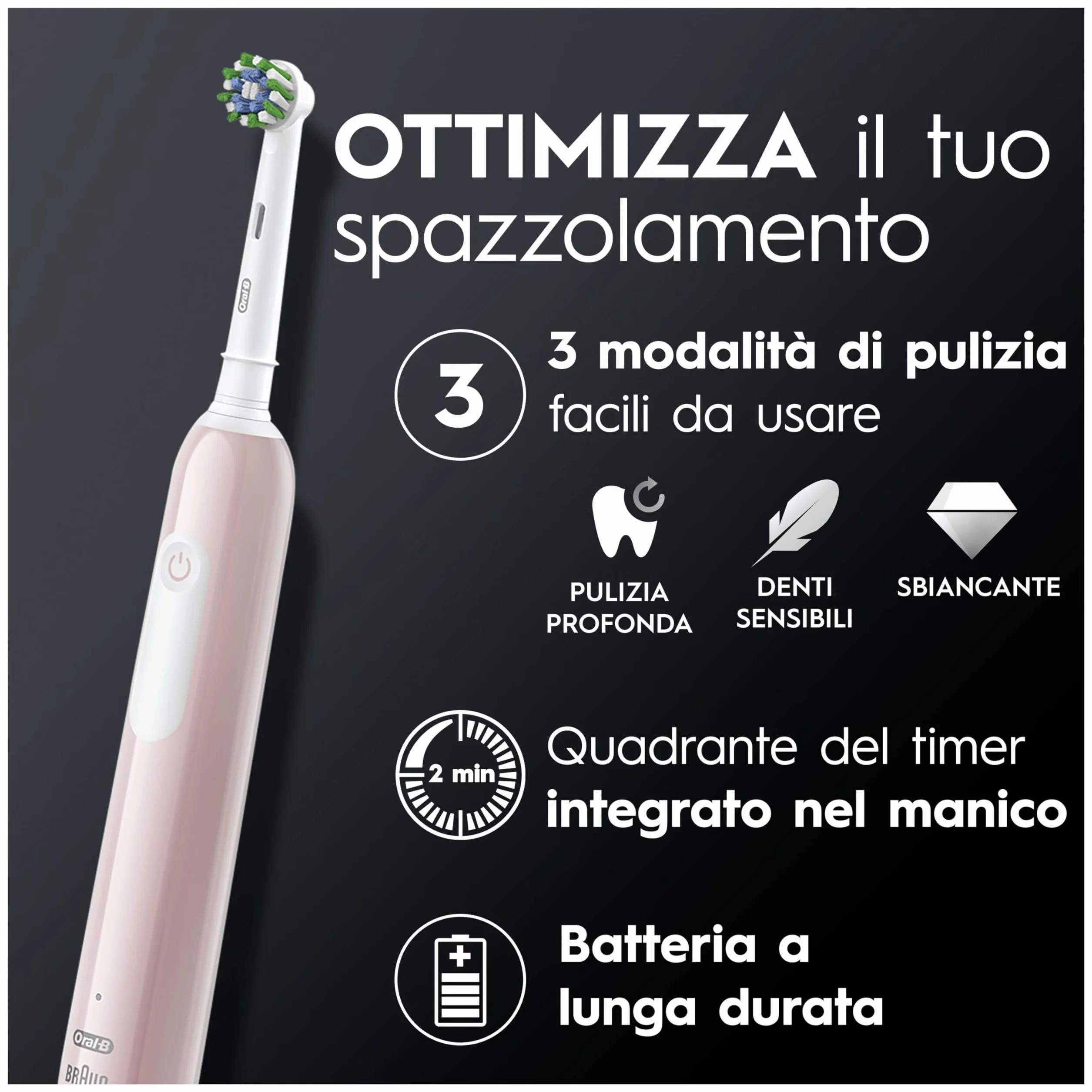 Oral-B Spazzolino Elettrico Ricaricabile Pro Series 1 Rosa con 1 Testina di Ricambio, 1 Custodia da Viaggio, 1 Spazzolino