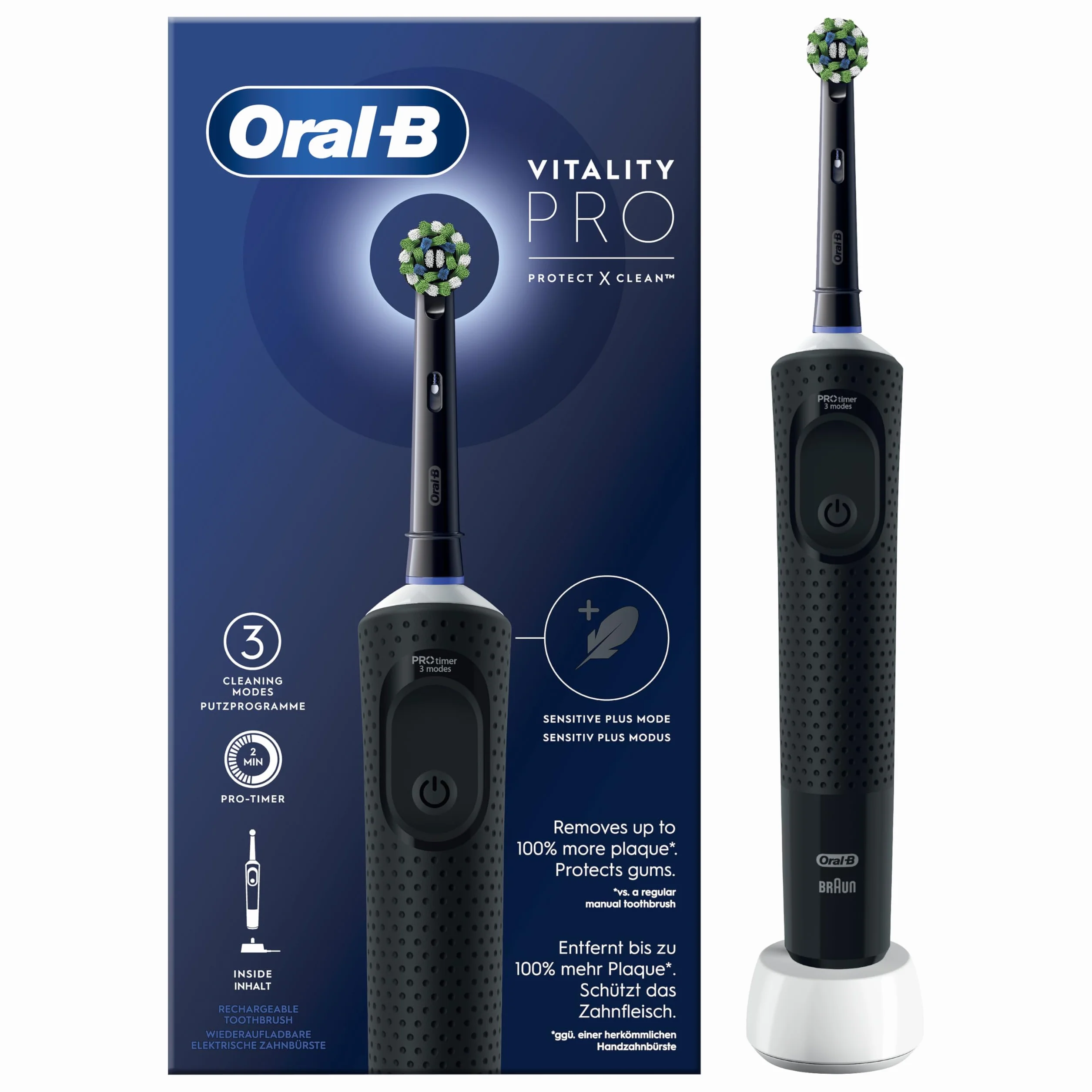 Oral-B Spazzolino Elettrico Ricaricabile Vitality Pro Nero, 1 Testina. 1 Spazzolino