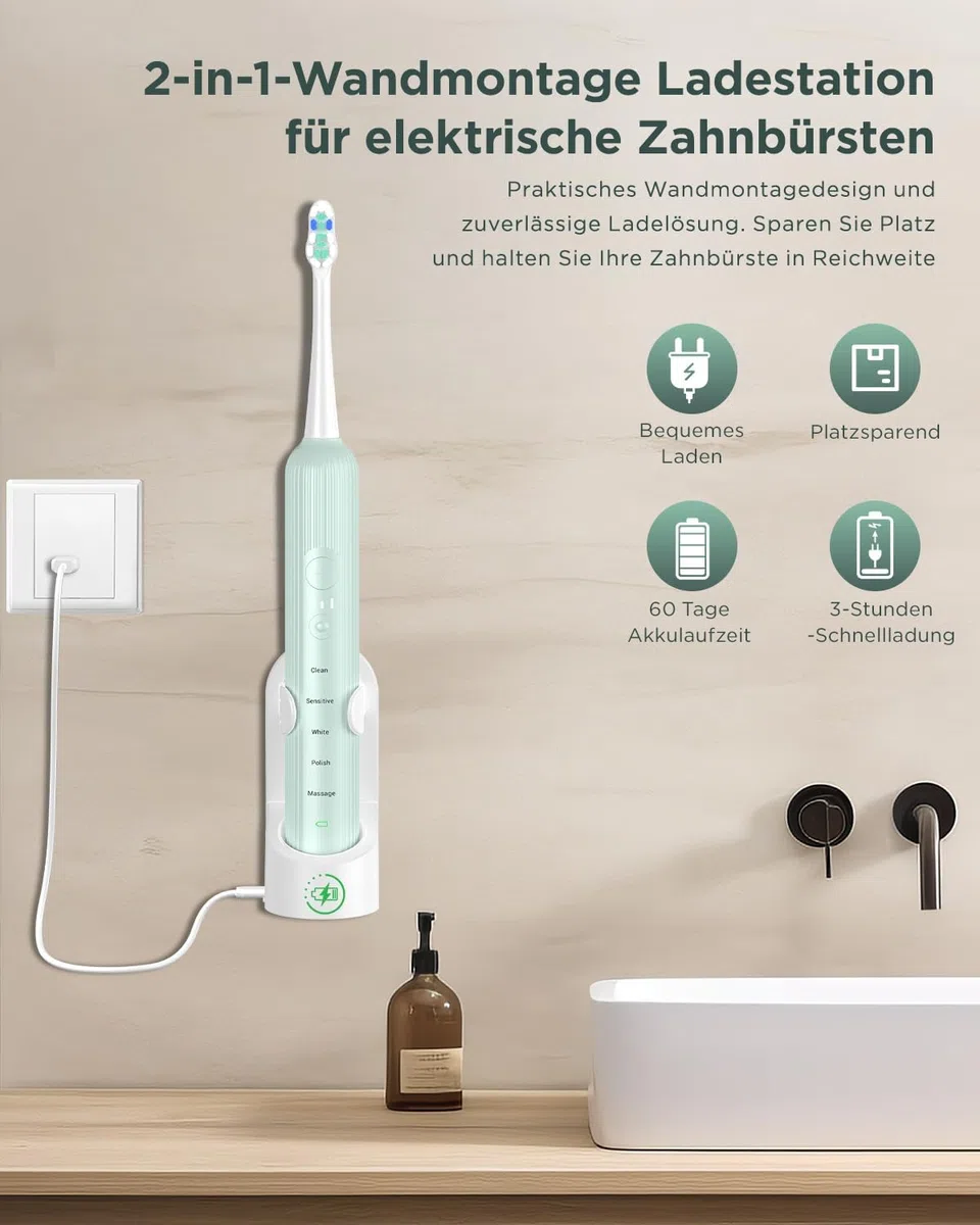 Spazzolino elettrico sonico per adulti e bambini, 5 modalità di pulizia con 3 livelli di intensità, timer, 8 testine di ricambio e custodia da viaggio, ricaricabile Sonic Toothbrush nero