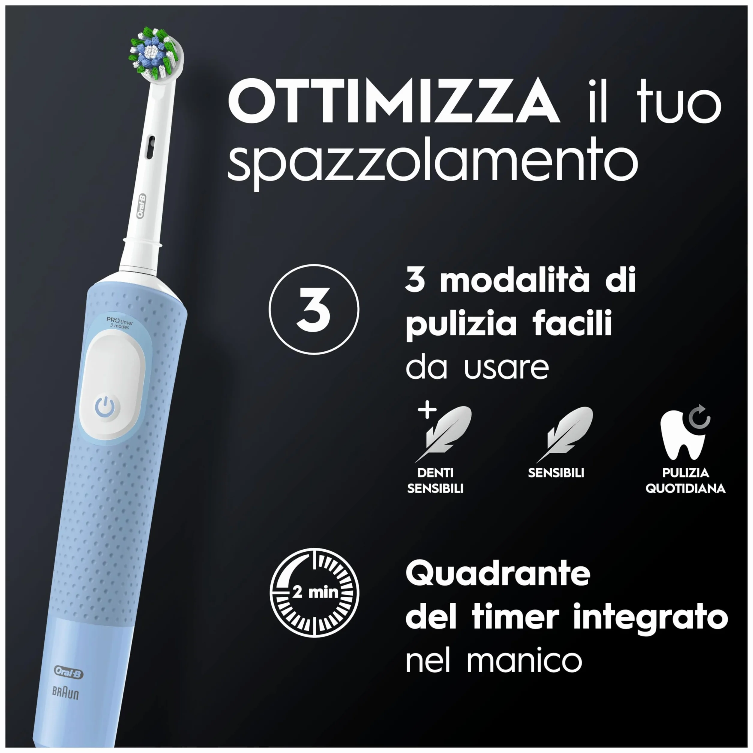 Oral-B Spazzolino Elettrico Ricaricabile Vitality Pro Nero e Blu, 2 testine. Confezione da 2 Spazzolini