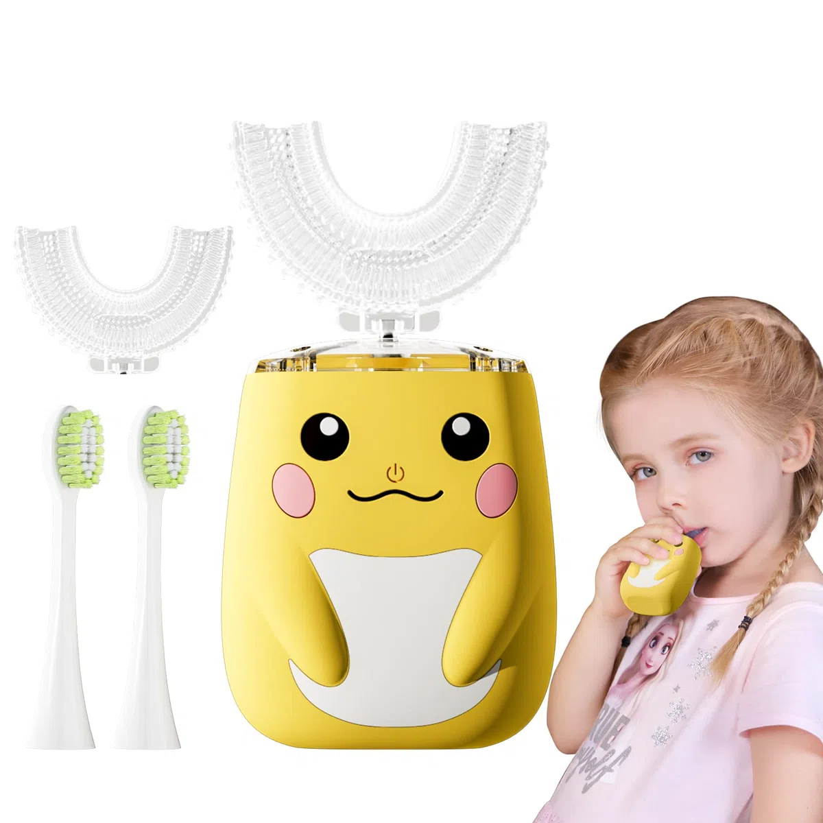 Spazzolino elettrico a forma di U per bambini, spazzolino sonico con IPX7 impermeabile, 6 modalità di pulizia, 45S Smart Reminder Cartoon Design
