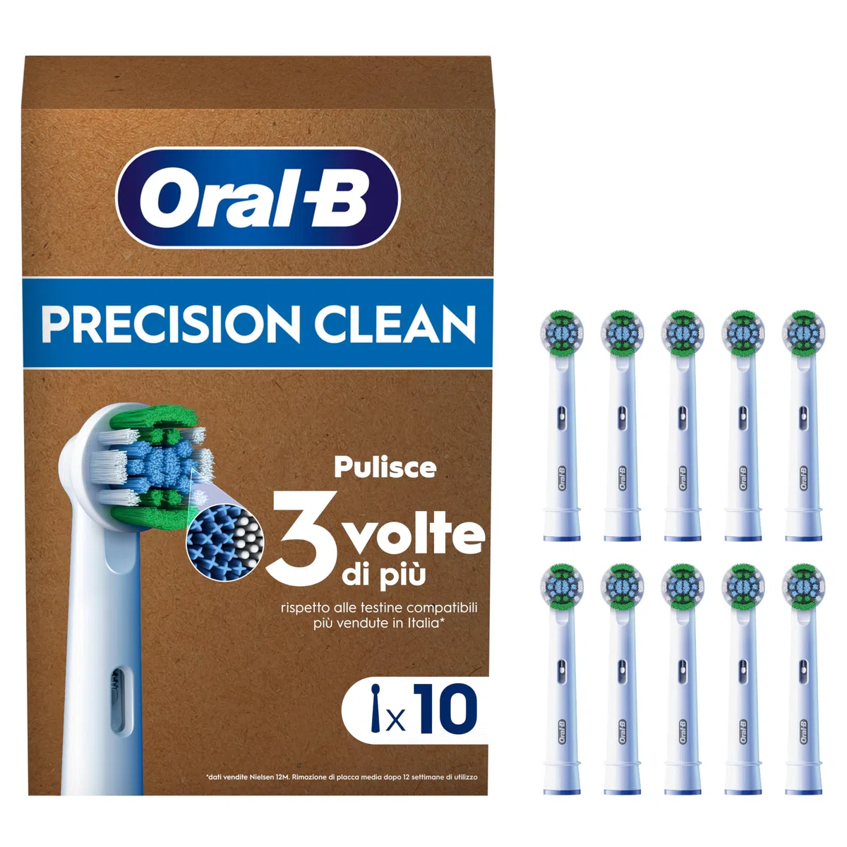 Oral-B Testine di Ricambio Pro Precision Clean, Bianche, 10 Ricambi - 10 Testine di Ricambio per Spazzolino Elettrico, Autentiche, Confezione Adatta alla Buca delle Lettere