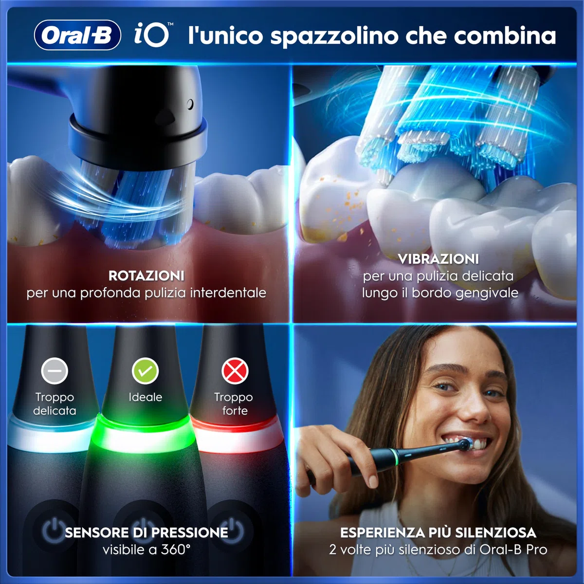 Oral-B iO 5, 2 Spazzolini Elettrici, 2 Testina Ricambio, Custodia, Bianco e Nero - 2 Testine di Ricambio per Spazzolino Elettrico, Ricaricabile, Custodia, Sensore di Pressione, Pulizia Denti