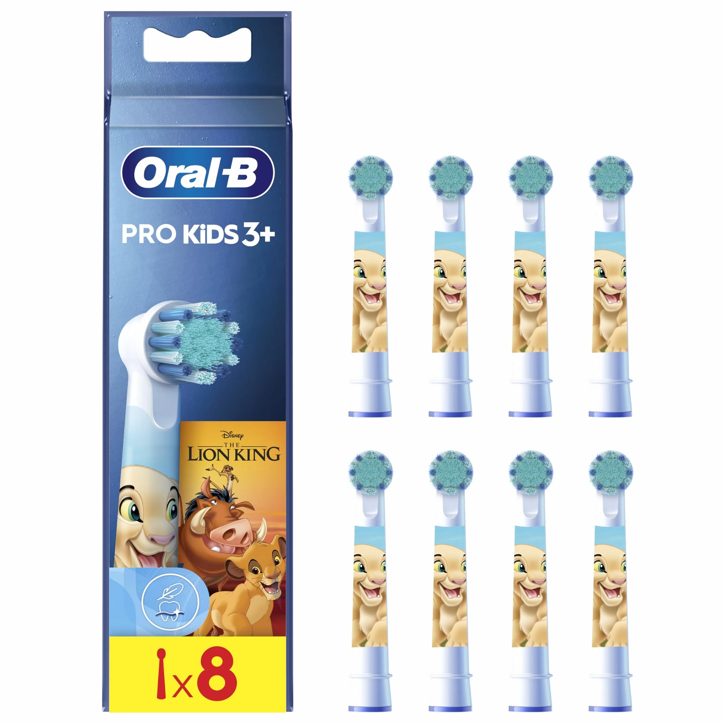 Oral-B Testine di Ricambio Kids 3+, Bianche, 8 Ricambi - 8 Testine di Ricambio per Spazzolino Elettrico Pro Kids 3+, Disney Re Leone, con Setole Morbide, per i Bambini dai 3 Anni in su