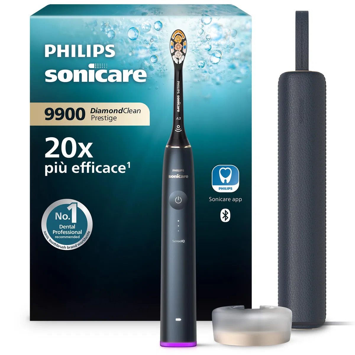 Philips Sonicare DiamondClean Prestige 9900 - Spazzolino elettrico sonico con 1 testina Premium All-in-One A3 e custodia di ricarica blu notte modello HX9992/12