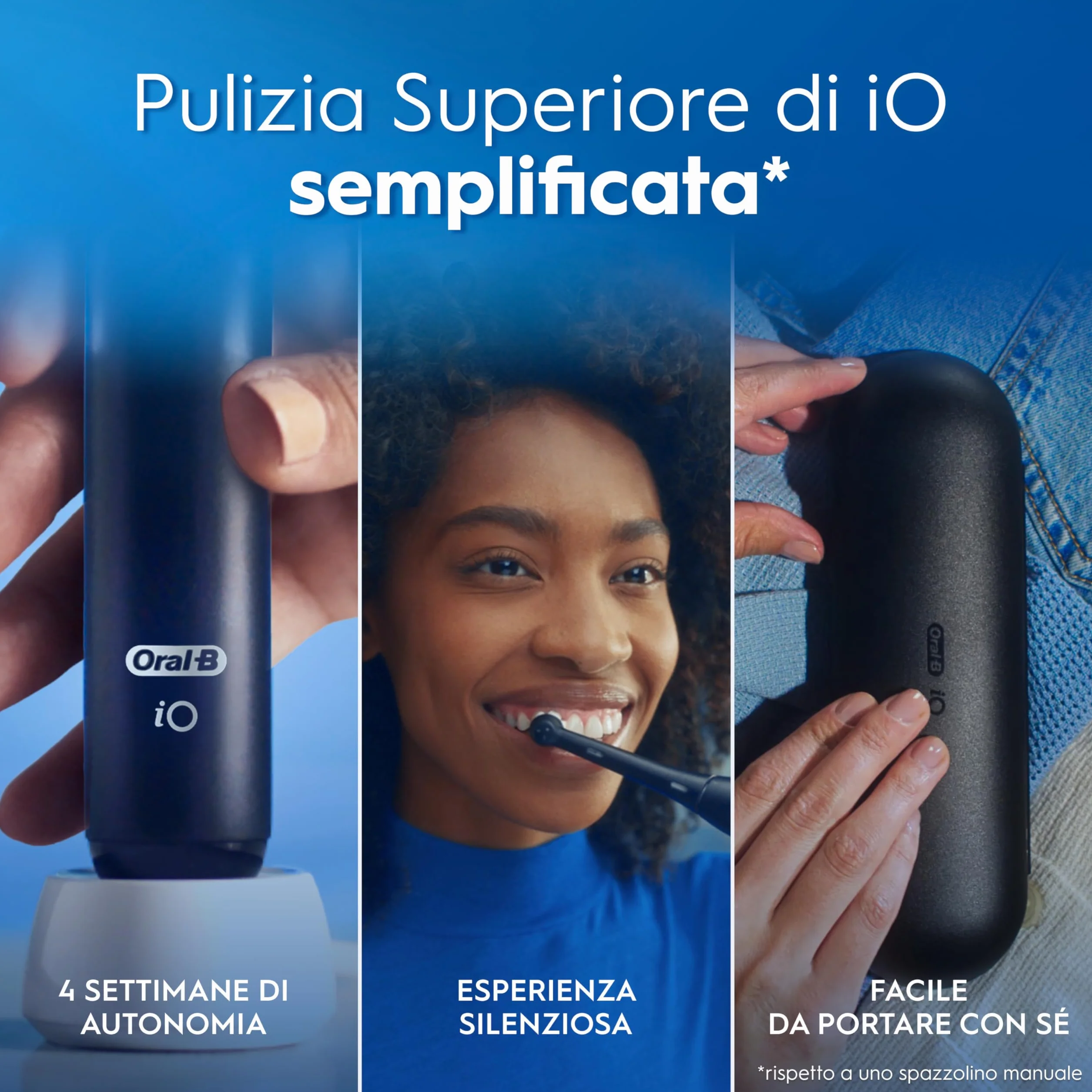 Oral-B iO 2 Spazzolino Elettrico Nero, 1 Testina Di Ricambio per Spazzolino Elettrico, Caricatore, Custodia Da Viaggio + 1 Dentifricio Oral B Advanced Rigenera Smalto, Pulizia Denti Efficace