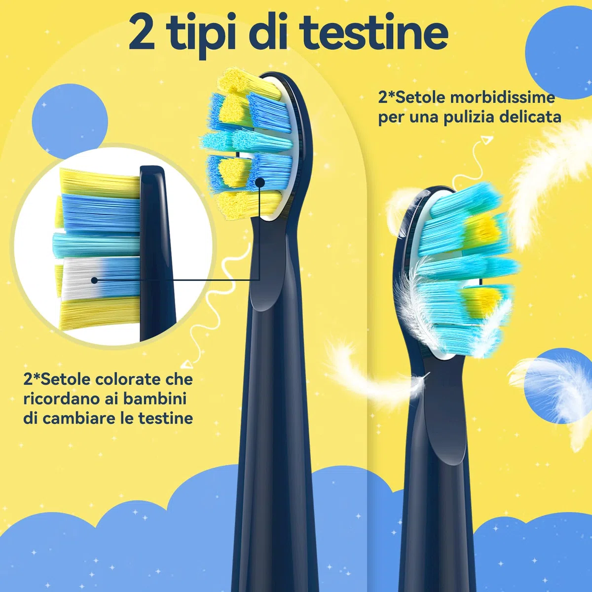 Seago Spazzolino Elettrico Bambini 6-12 Anni, Spazzolini Elettrici per Bambini Con Adesivi Fai Da Te Divertenti, Timer Da 2 Minuti, 4 Testine Spazzolino Bambini,Impermeabile IPX7 SG-2303, Blu