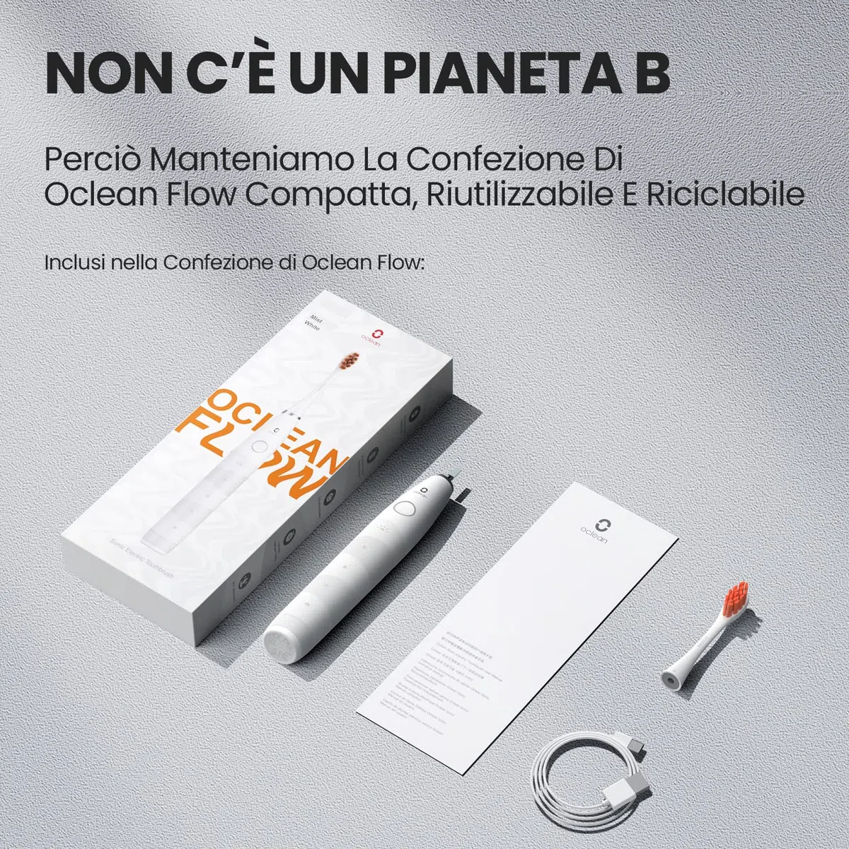 Oclean Flow Spazzolino Elettrico Sonico, Spazzolino da Denti Ricaricabile, 180 Giorni di Durata della Batteria, 5 Modalità, Spazzolino Elettrico Impermeabile IPX7, Testina Dupont, Timer 2 min(bianco)