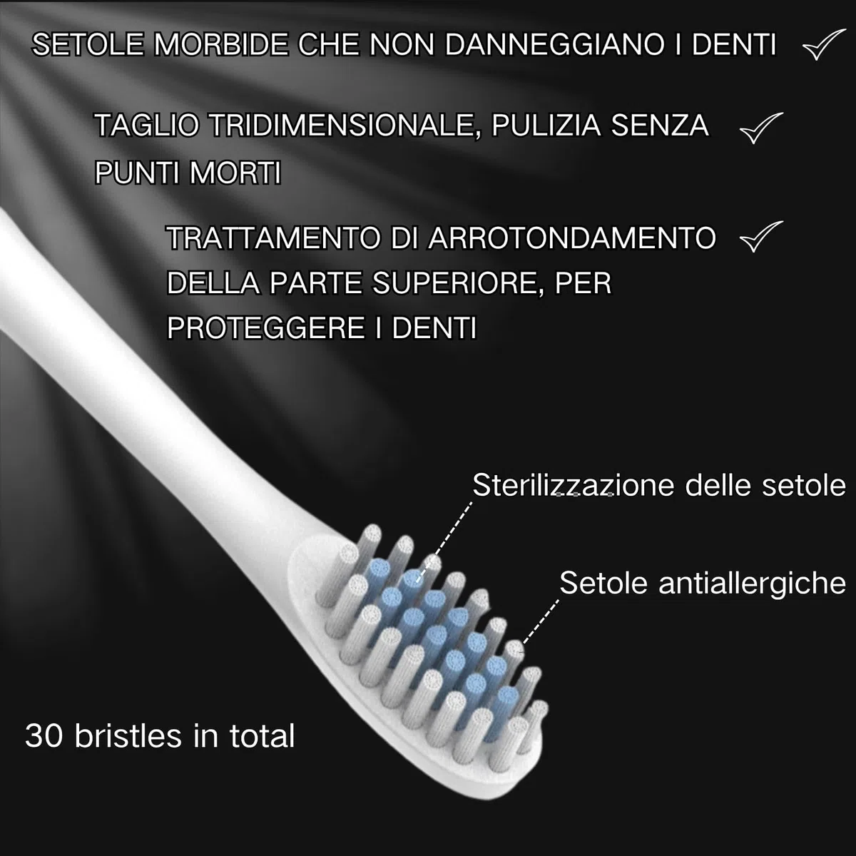 Spazzolino Elettrico Sonico per Adulti, 4 Testine 6 Modalità, Spazzolino Sonico Denti per Adulti, Spazzolini Elettrici, Spazzolino Electrico Ricarica Rapida Portatile, IPX7 Impermeabile, Nero