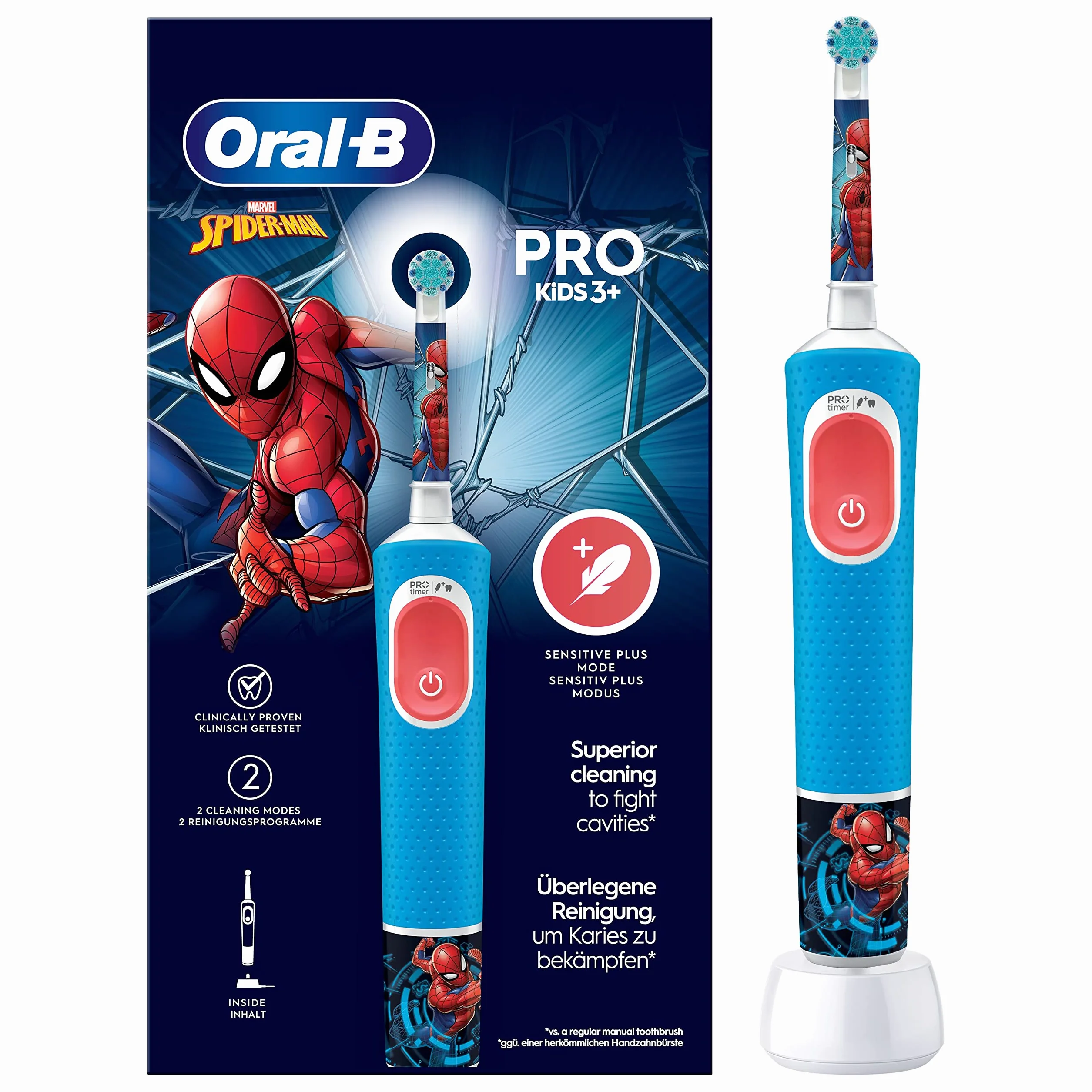 Oral-B Spazzolino Elettrico Ricaricabile Pro Kids Marvel Spiderman, 1 Testina, per Bambini da 3 Anni in Su, 1 Spazzolino