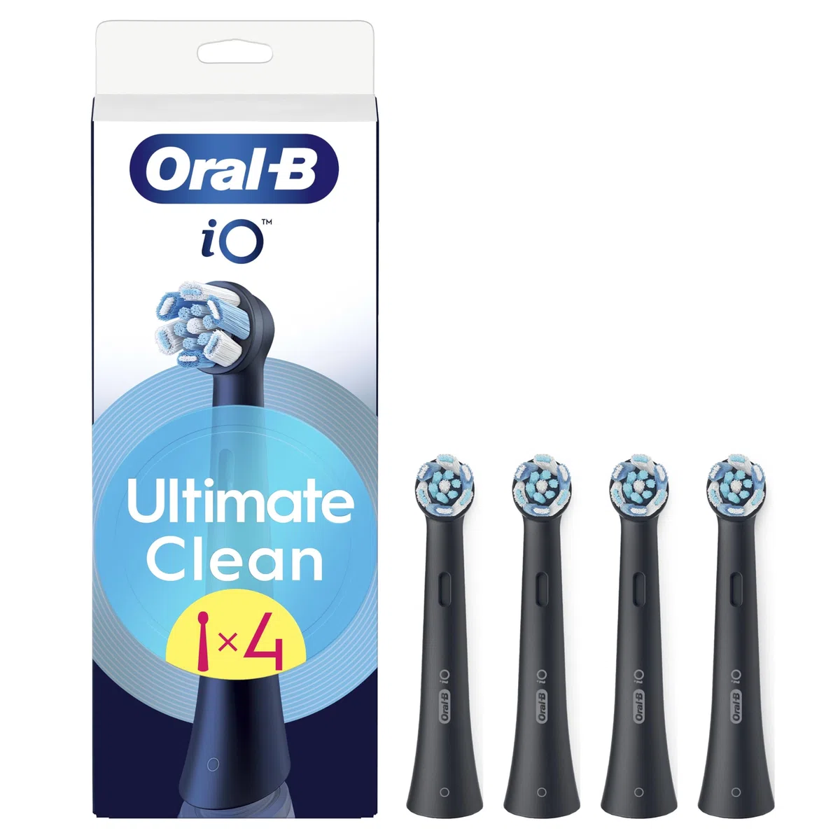 Oral-B Testine di Ricambio iO Ultimate Clean, Nere, 4 Ricambi - 4 Testine di Ricambio per Spazzolino Elettrico, Rotonde Originali, Rimozione Profonda Della Piastra Batterica