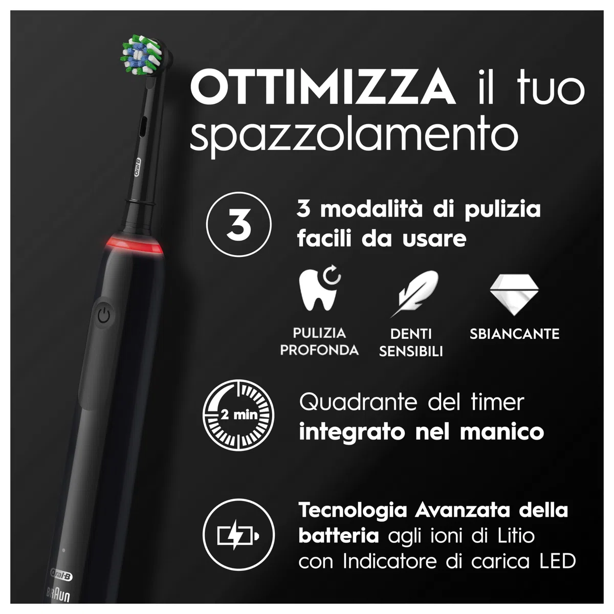 Oral-B Pro Series 3 Spazzolino Elettrico, 2 Testina di Ricambio, Nero - 2 Testine di Ricambio per Spazzolino Elettrico, Custodia da Viaggio, Gengive Protette, Pulizia Denti Efficace