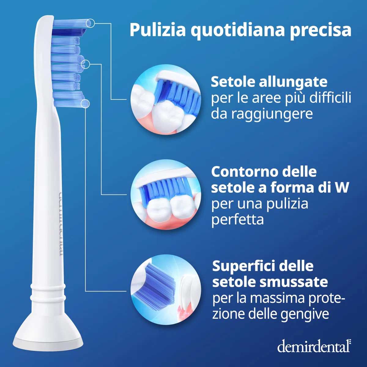 8 testine demirdental adatte per testine di ricambio Philips Sonicare ProResults Medium per una pulizia quotidiana precisa dei denti, bianco, equivalente a HX6018