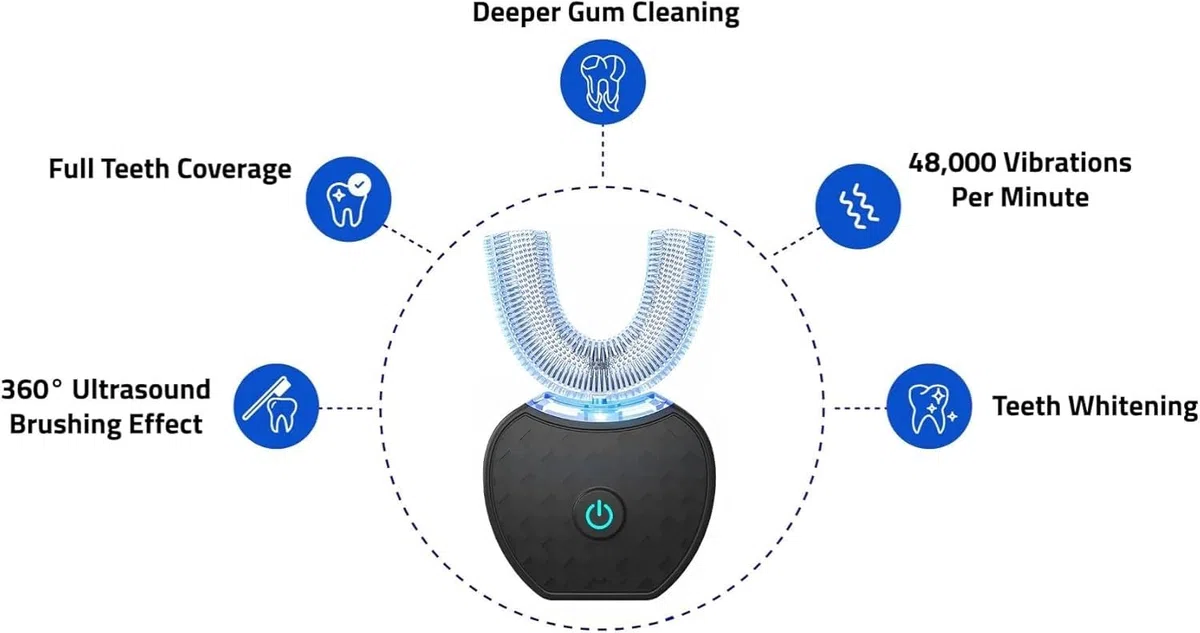 Sonic Brush V5 Toothbrush, Spazzolino Elettrico a 360° Con Pulizia Automatica, Spazzolino Elettrico Wireless a Ultrasuoni for Bambini E Adulti, Testina in Silicone Alimentare(Black)