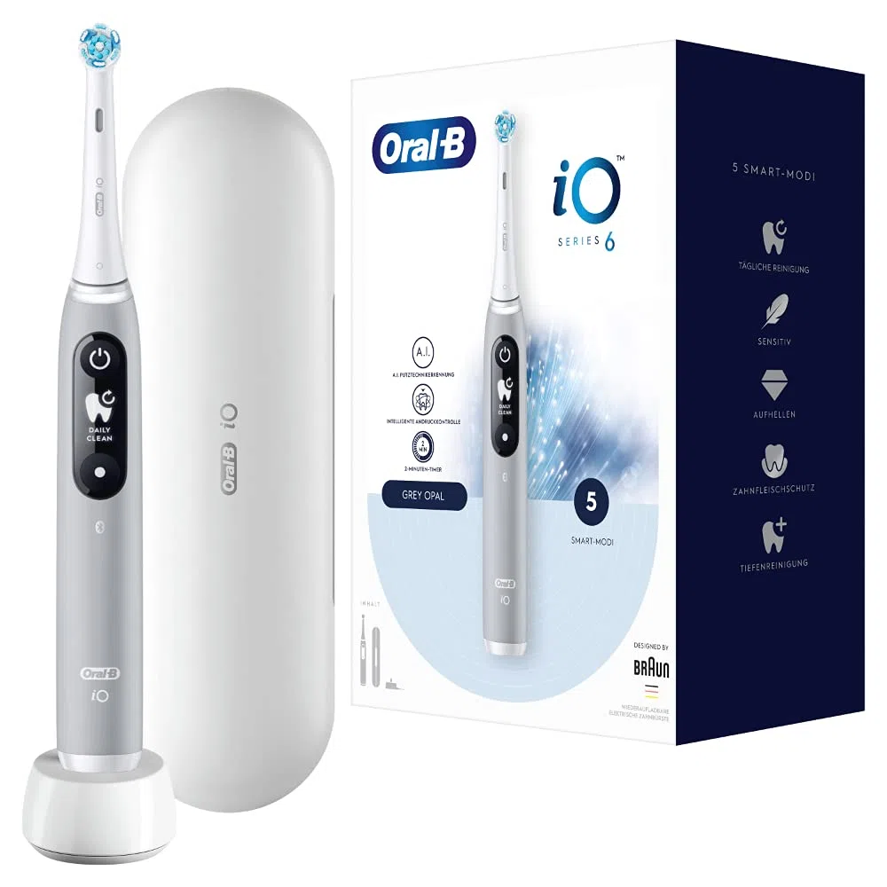 Oral-B iO Series 6 Spazzolino Elettrico Spazzolino Elettrico, 5 Modalità di Pulizia Dentale, Tecnologia Magnetica, Display & Custodia Da Viaggio, Regalo Uomo/Donna, Progettato da Marrone, Grigio Opale