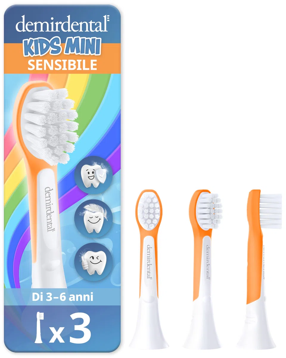 demirdental testine per Philips Sonicare Kids, Compact Mini per denti da latte, bambini da 3 a 6 anni, corrisponde a HX6033, Arancione, set da 3