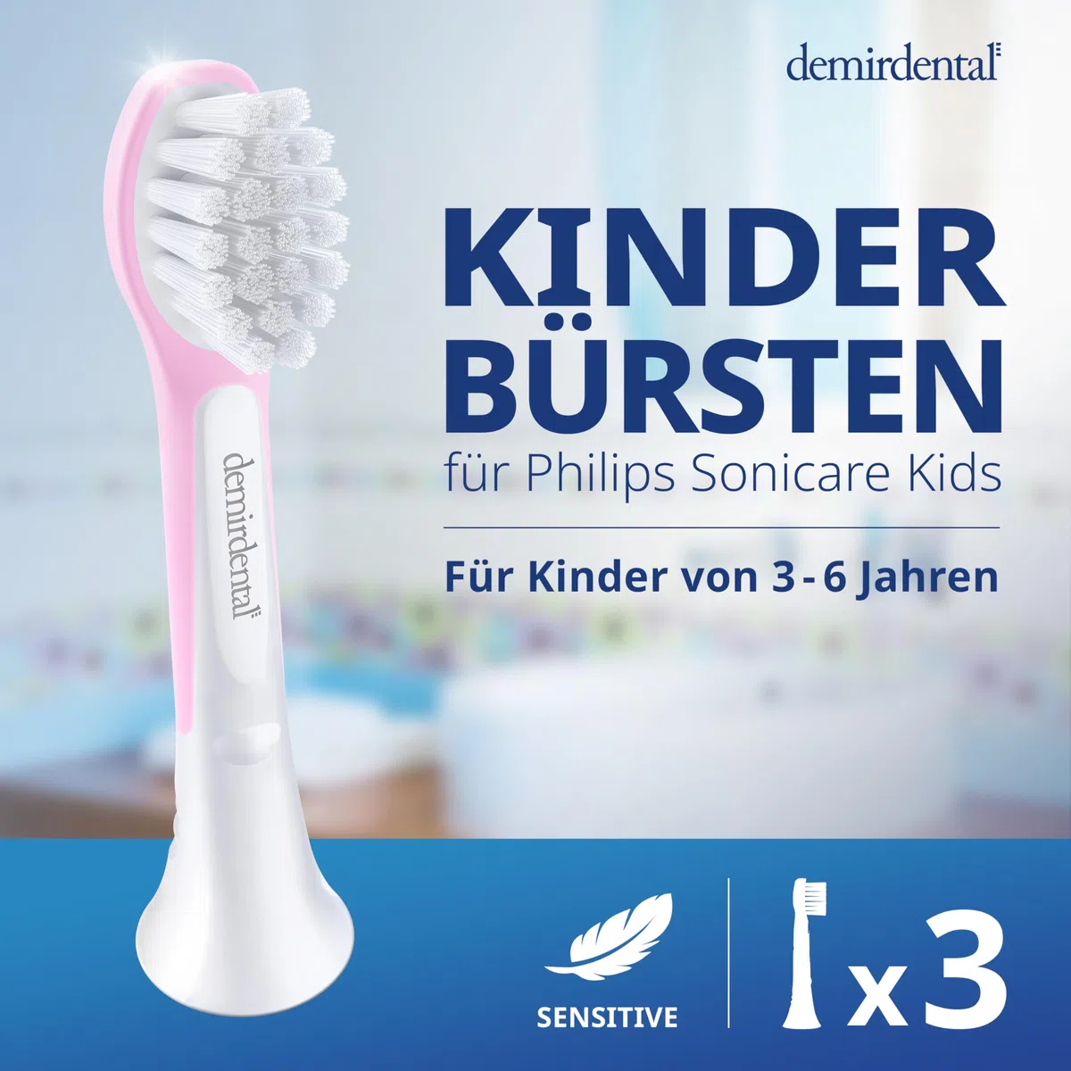 demirdental testine per Philips Sonicare Kids, Compact Mini per denti da latte, bambini da 3 a 6 anni, corrisponde a HX6033, Rosa, set da 3