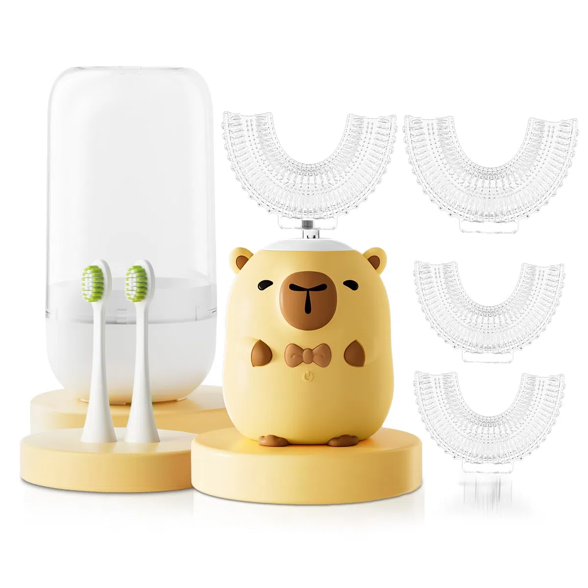 Spazzolino elettrico per bambini a forma di U - Capibara con 6 testine per pulizia completa della bocca, spazzolino automatico per bambini, con impermeabilità IPX7 (Capybara, 2-14 anni)