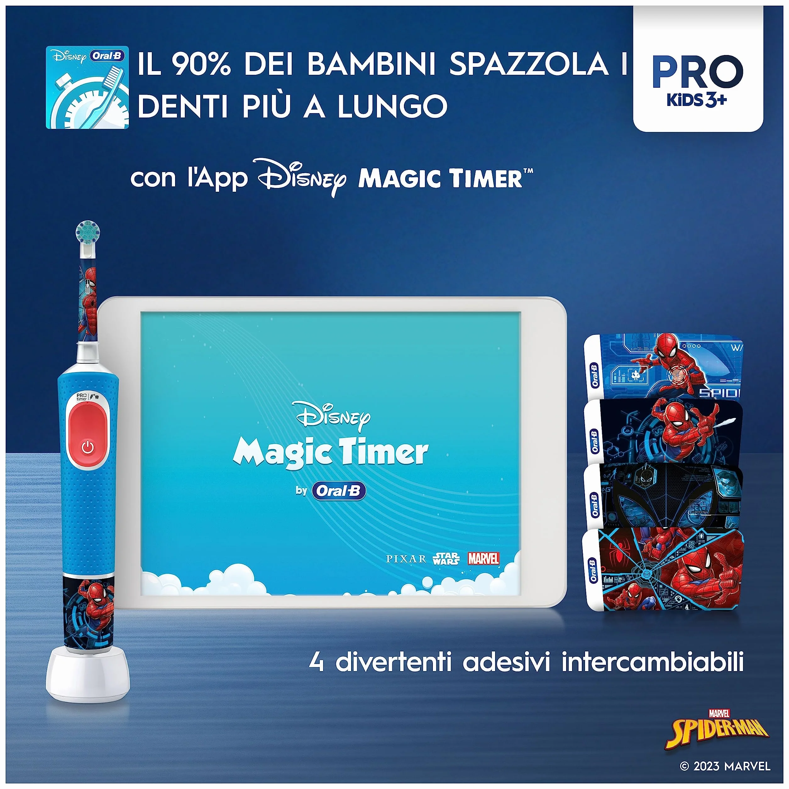 Oral-B Spazzolino Elettrico Ricaricabile Pro Kids Marvel Spiderman, 1 Testina, per Bambini da 3 Anni in Su, 1 Spazzolino