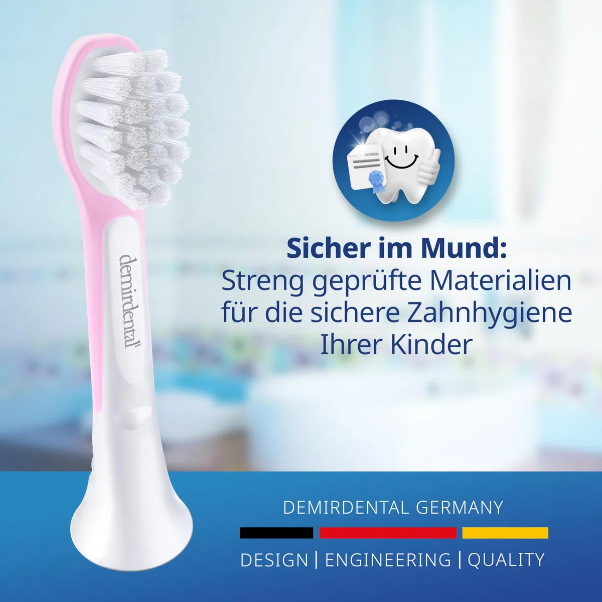 demirdental testine per Philips Sonicare Kids, Compact Mini per denti da latte, bambini da 3 a 6 anni, corrisponde a HX6033, Rosa, set da 3