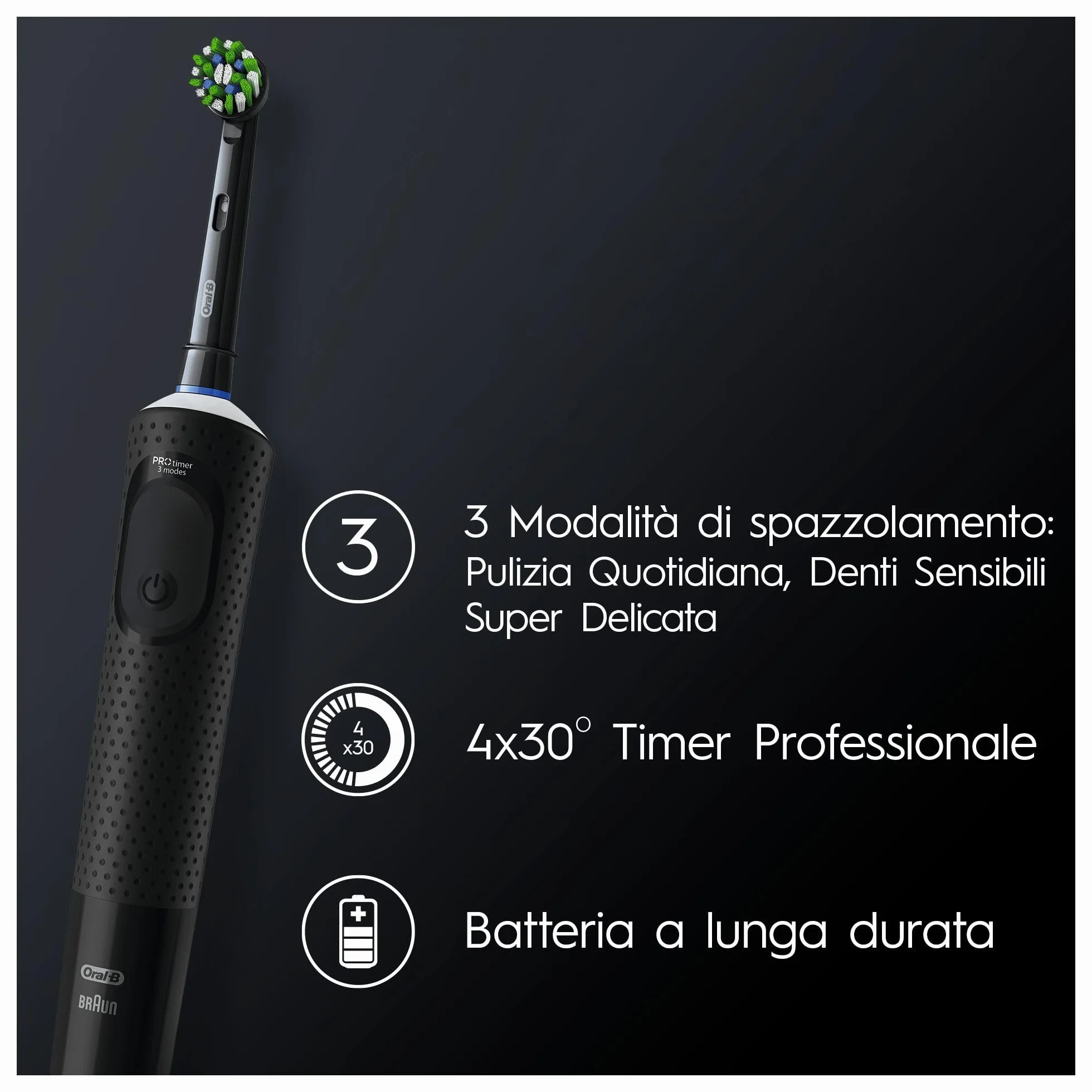 Oral-B Spazzolino Elettrico Ricaricabile Vitality Pro Nero e Blu, 2 testine. Confezione da 2 Spazzolini