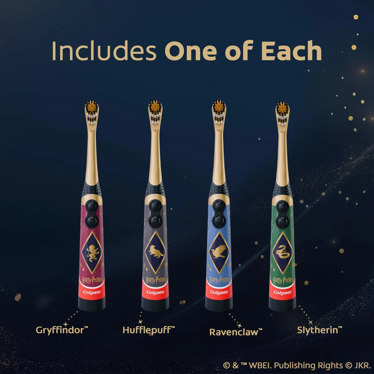 Colgate Harry Potter - Spazzolino da denti vibrante per bambini a batteria, extra morbido, batterie AA incluse, confezione da 4, per streghe e maghi dai 3 anni in su, design piatto