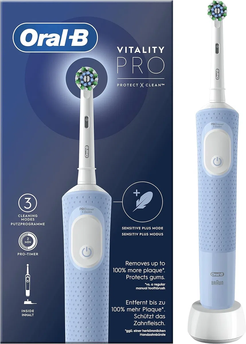 Oral-B Pro Vitality Spazzolino Elettrico Blu, con 1 Testina, Progettato da Braun