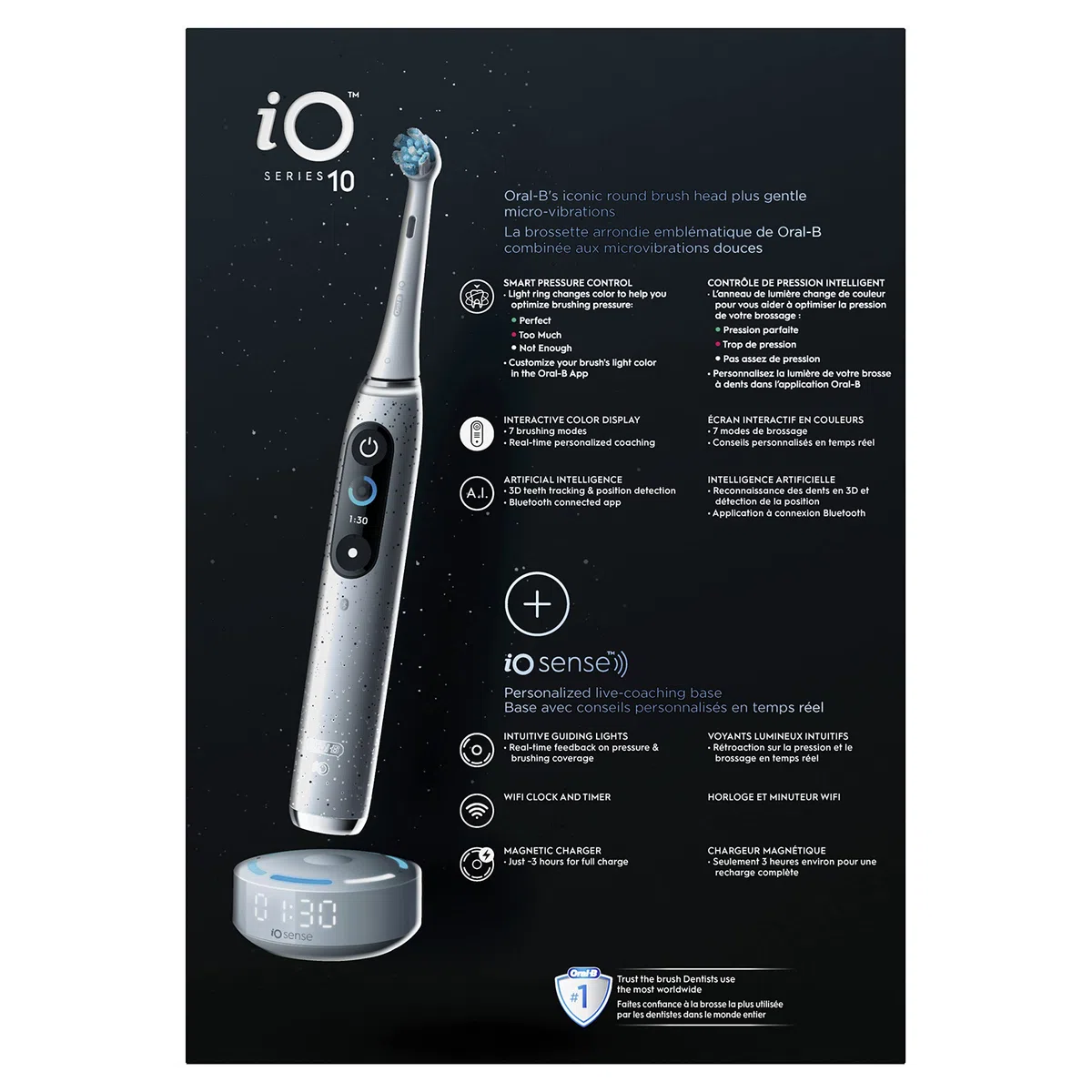 Oral-B iO 10 Spazzolino elettrico con sensore di pressione, 4 testine, custodia da viaggio - 7 modalità, timer 2 min