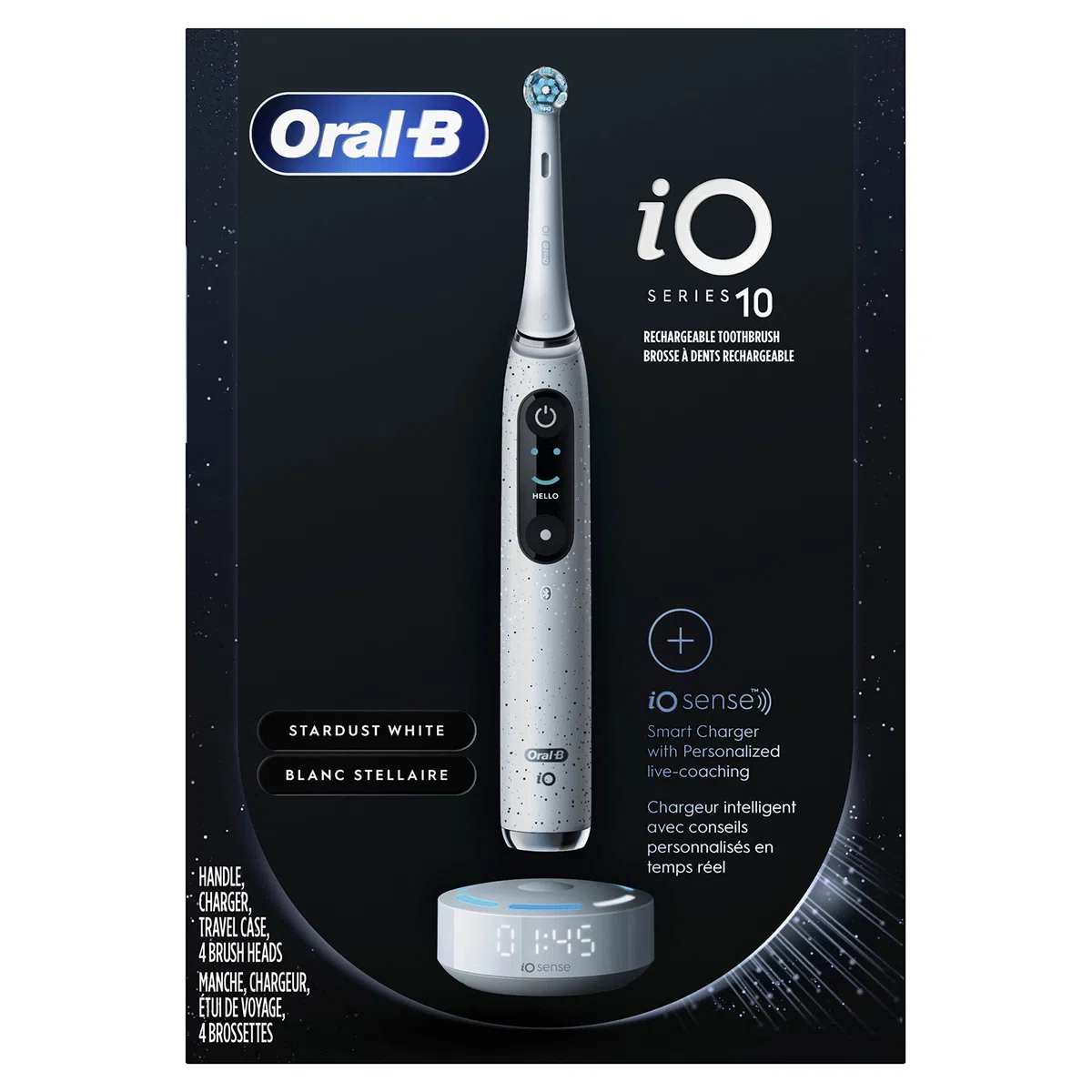 Oral-B iO 10 Spazzolino elettrico con sensore di pressione, 4 testine, custodia da viaggio - 7 modalità, timer 2 min