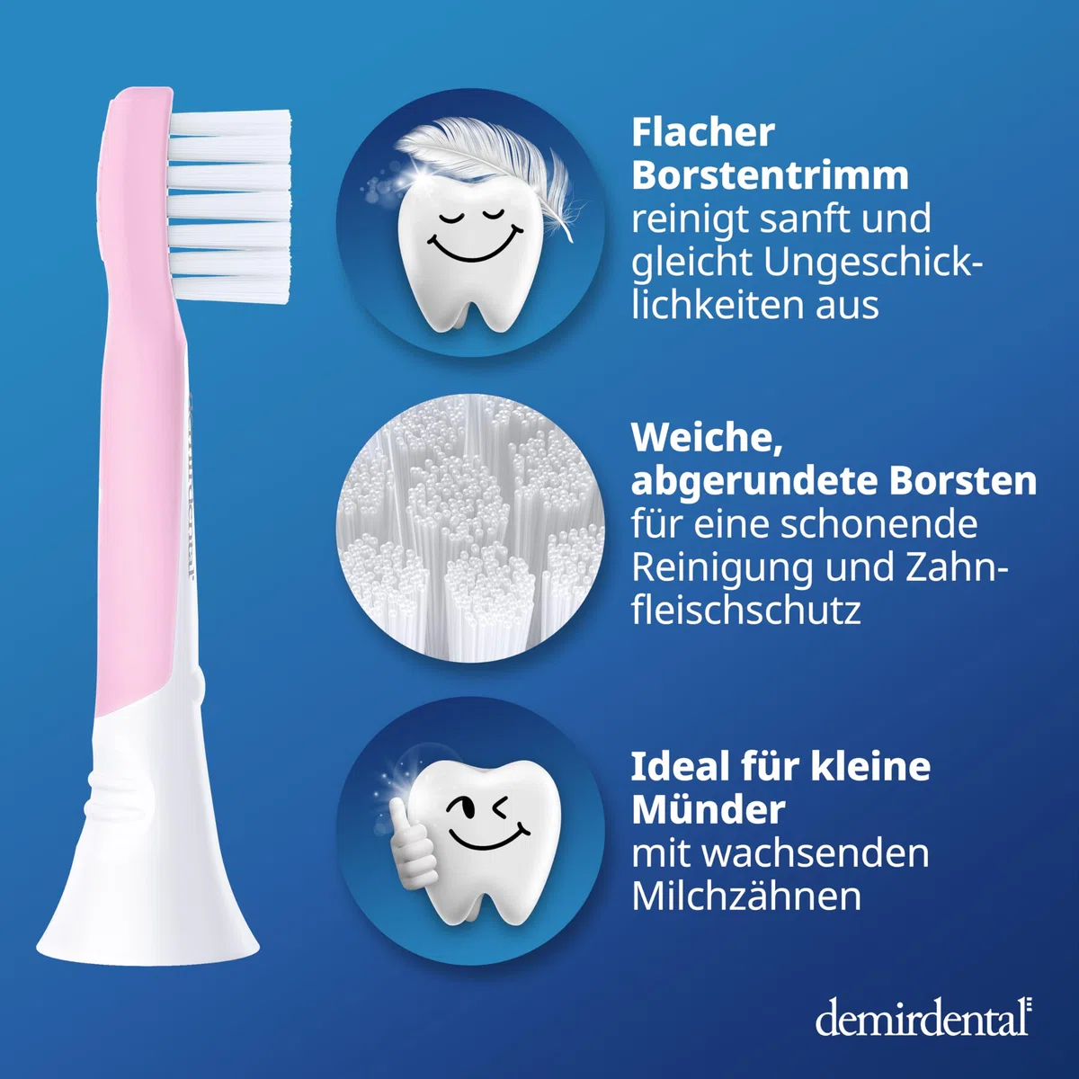 demirdental testine per Philips Sonicare Kids, Compact Mini per denti da latte, bambini da 3 a 6 anni, corrisponde a HX6033, Rosa, set da 3